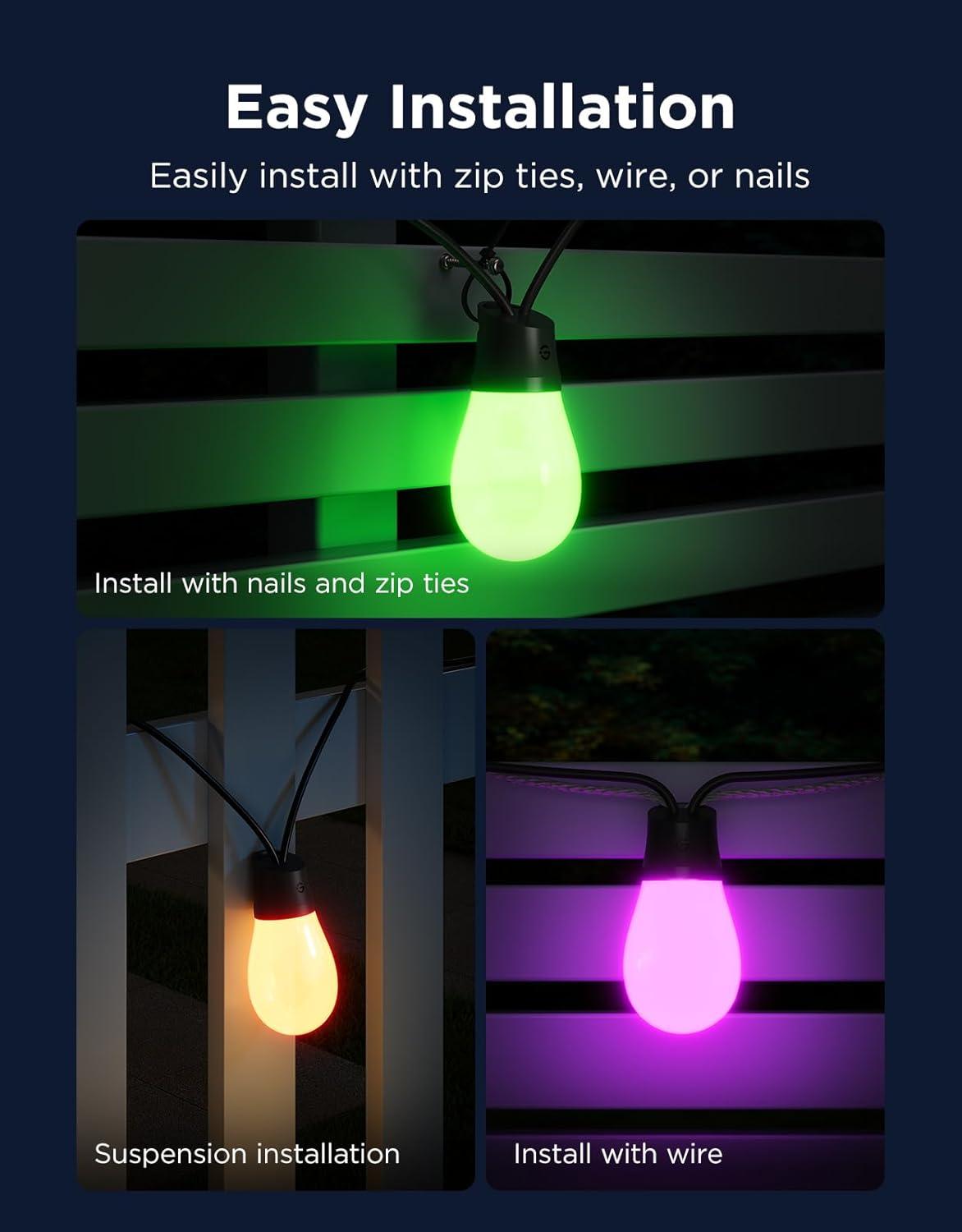imageGovee S14 Bulb Outdoor String Lights 2 96ft Smart RGBIC Warm White Patio Lights with 30 LED Bulbs 111 Scene Modes for Outdoor Decor Works with Alexa Google Matter APP Control IP66 Waterproof48ft