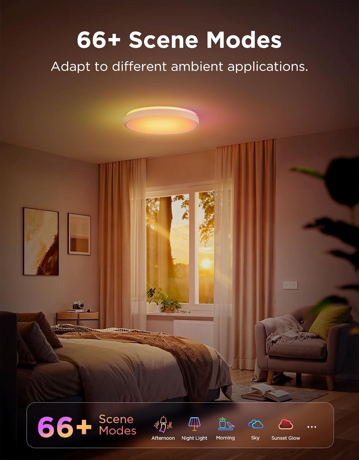 imageGovee Smart Ceiling Light 4300LM RGBIC LED Ceiling Light Fixture Works with Matter Flush Mount Light Fixture DIY Colors 2700K6500K Dimmable for Bedroom Living Room 15 Inch 1 Pack