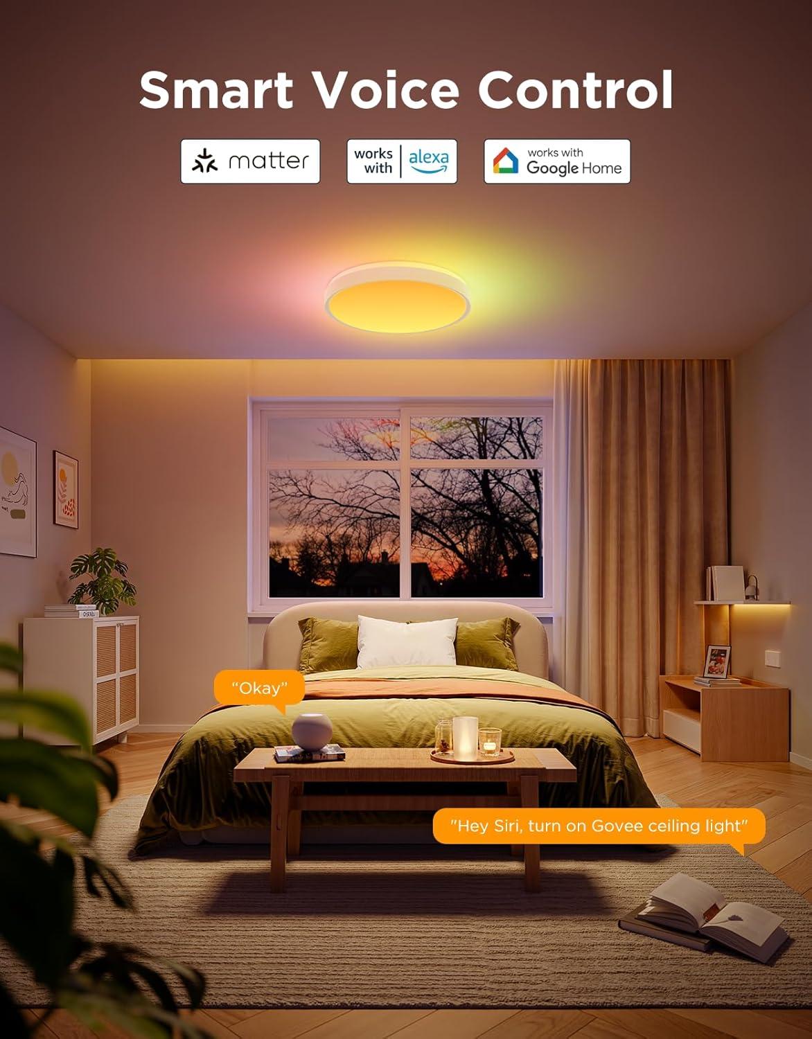 imageGovee Smart Ceiling Light 4300LM RGBIC LED Ceiling Light Fixture Works with Matter Flush Mount Light Fixture DIY Colors 2700K6500K Dimmable for Bedroom Living Room 15 Inch 1 Pack