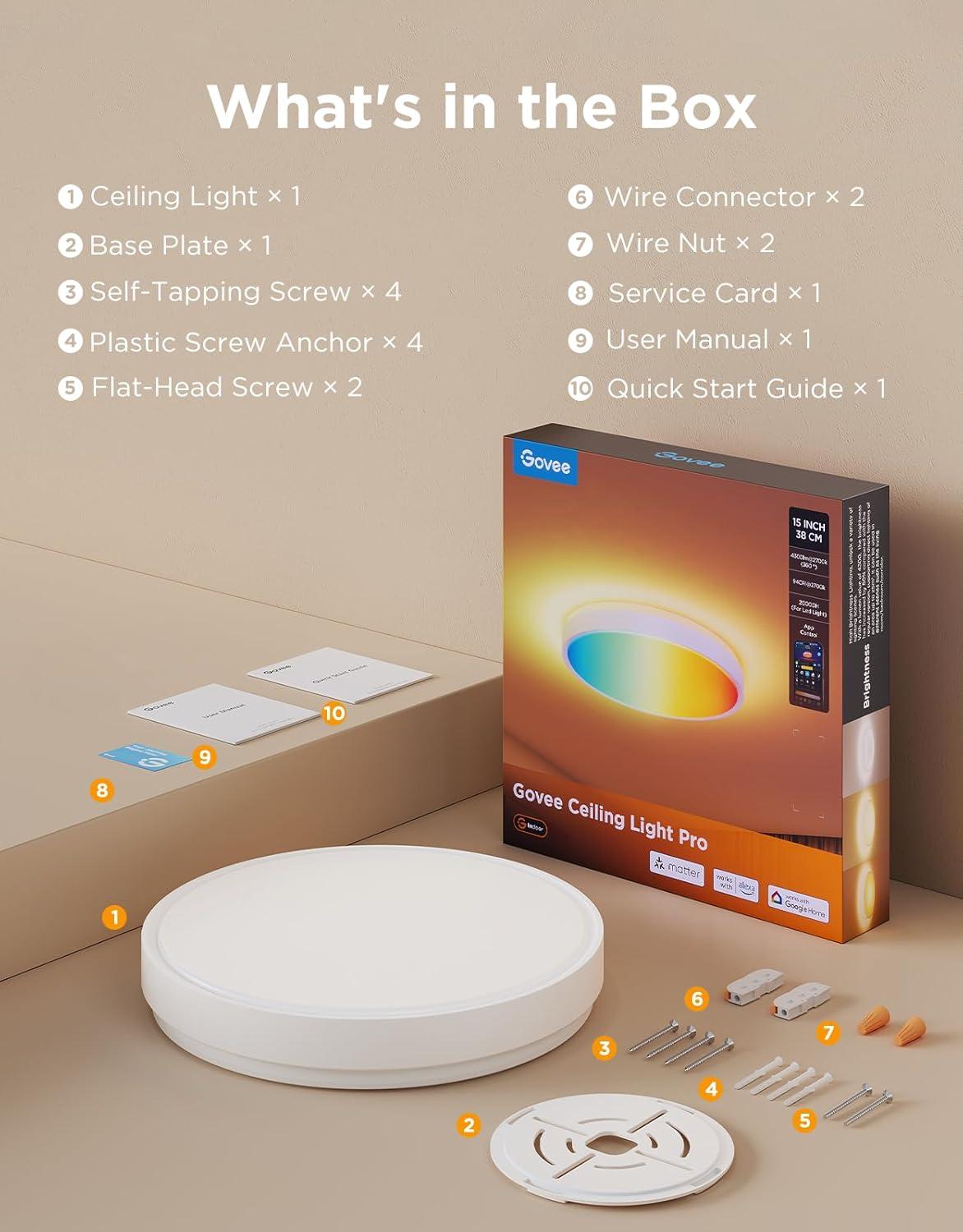imageGovee Smart Ceiling Light 4300LM RGBIC LED Ceiling Light Fixture Works with Matter Flush Mount Light Fixture DIY Colors 2700K6500K Dimmable for Bedroom Living Room 15 Inch 1 Pack