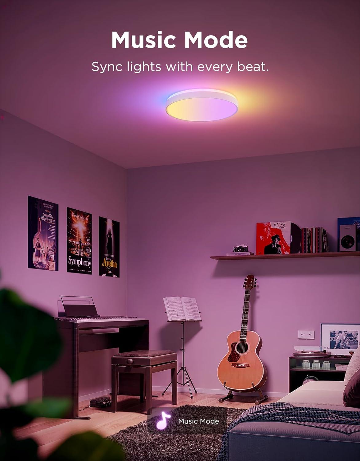 imageGovee Smart Ceiling Light 4300LM RGBIC LED Ceiling Light Fixture Works with Matter Flush Mount Light Fixture DIY Colors 2700K6500K Dimmable for Bedroom Living Room 15 Inch 1 Pack