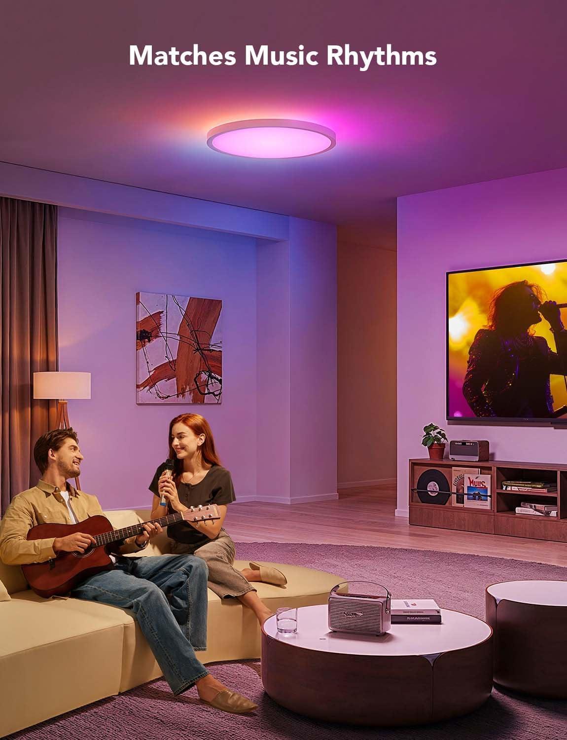 imageGovee Smart Ceiling Light RGBIC LED Ceiling Light Fixture 2400LM Flush Mount Light Fixture DIY Colors Works with Alexa 2200K6500K Ceiling Lights for Bedroom Living Room 12 Inch 1 Pack12 inch  1 pack