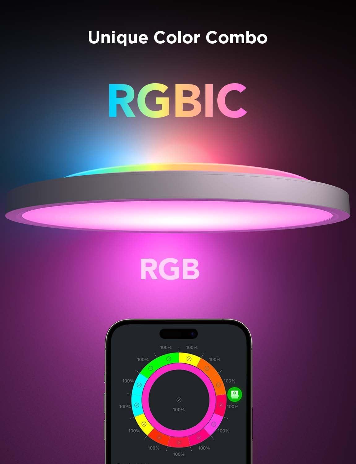 imageGovee Smart Ceiling Light RGBIC LED Ceiling Light Fixture 2400LM Flush Mount Light Fixture DIY Colors Works with Alexa 2200K6500K Ceiling Lights for Bedroom Living Room 12 Inch 1 Pack12 inch  2 pack