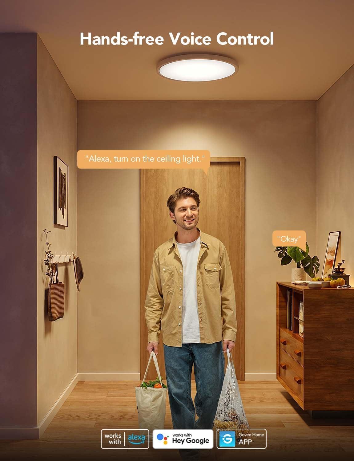 imageGovee Smart Ceiling Light RGBIC LED Ceiling Light Fixture 2400LM Flush Mount Light Fixture DIY Colors Works with Alexa 2200K6500K Ceiling Lights for Bedroom Living Room 12 Inch 1 Pack12 inch  2 pack