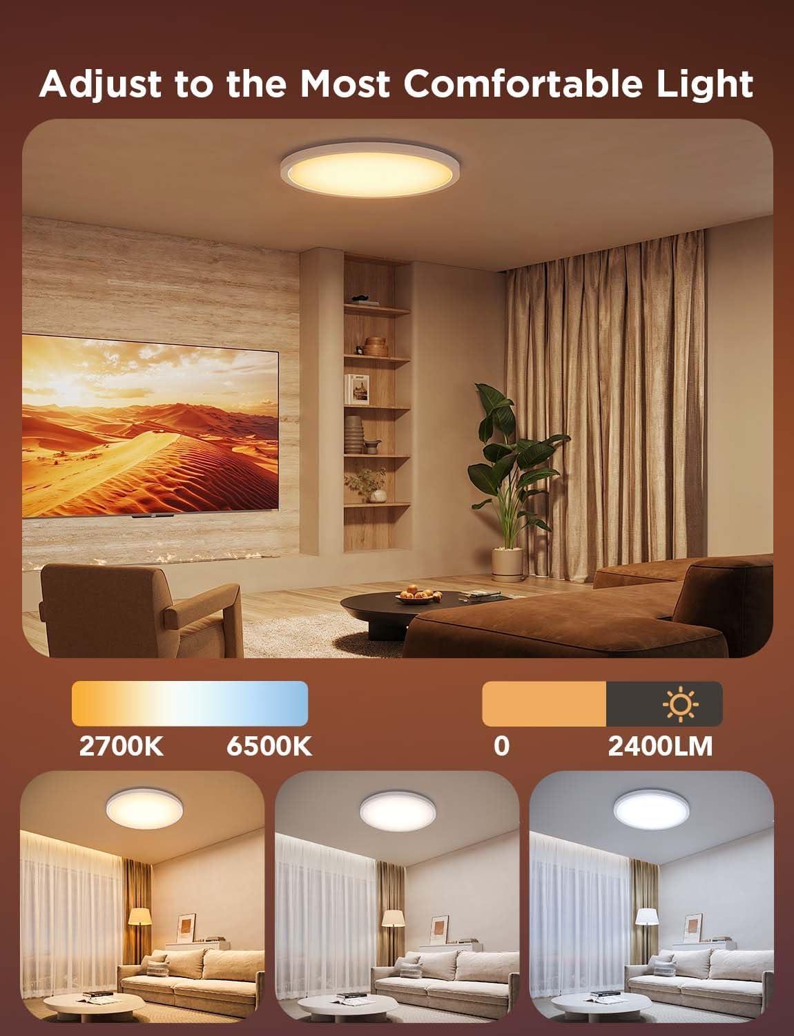 imageGovee Smart Ceiling Light RGBIC LED Ceiling Light Fixture 2400LM Flush Mount Light Fixture DIY Colors Works with Alexa 2200K6500K Ceiling Lights for Bedroom Living Room 12 Inch 1 Pack12 inch  1 pack