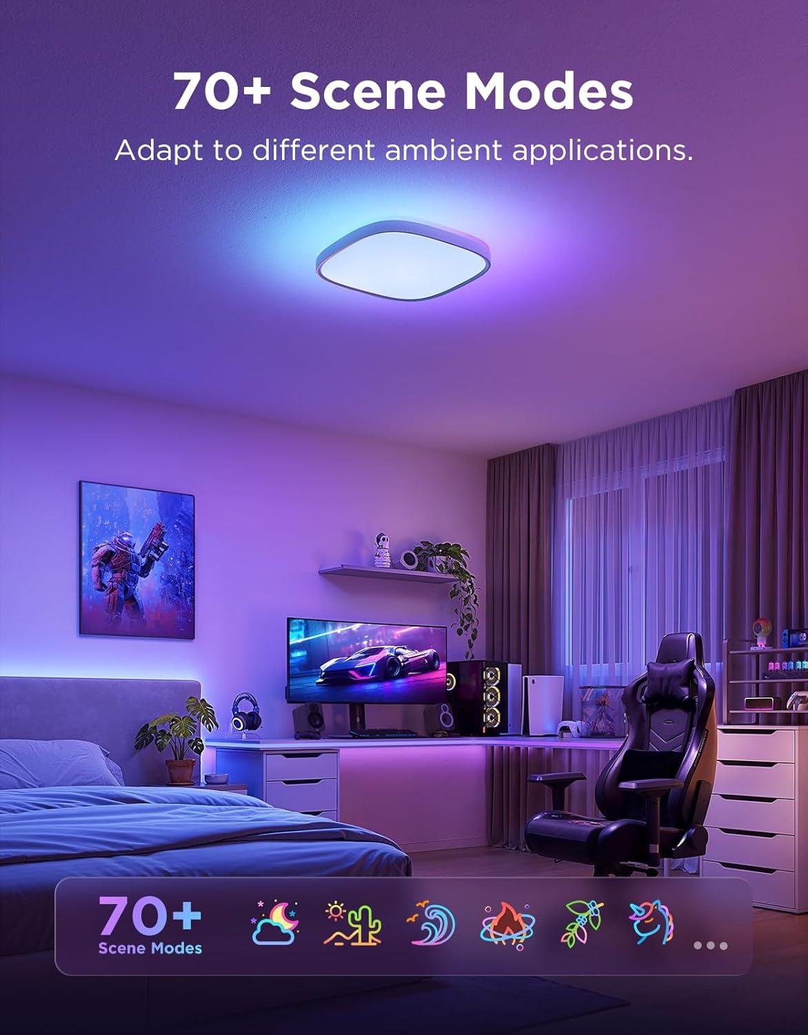 imageGovee Smart Ceiling Light RGBIC LED Square Ceiling Light Fixture Works with Matter 2400LM Flush Mount Light Fixture DIY Colors 2700K6500K Dimmable for Bedroom Living Room 12 Inch 1 Pack