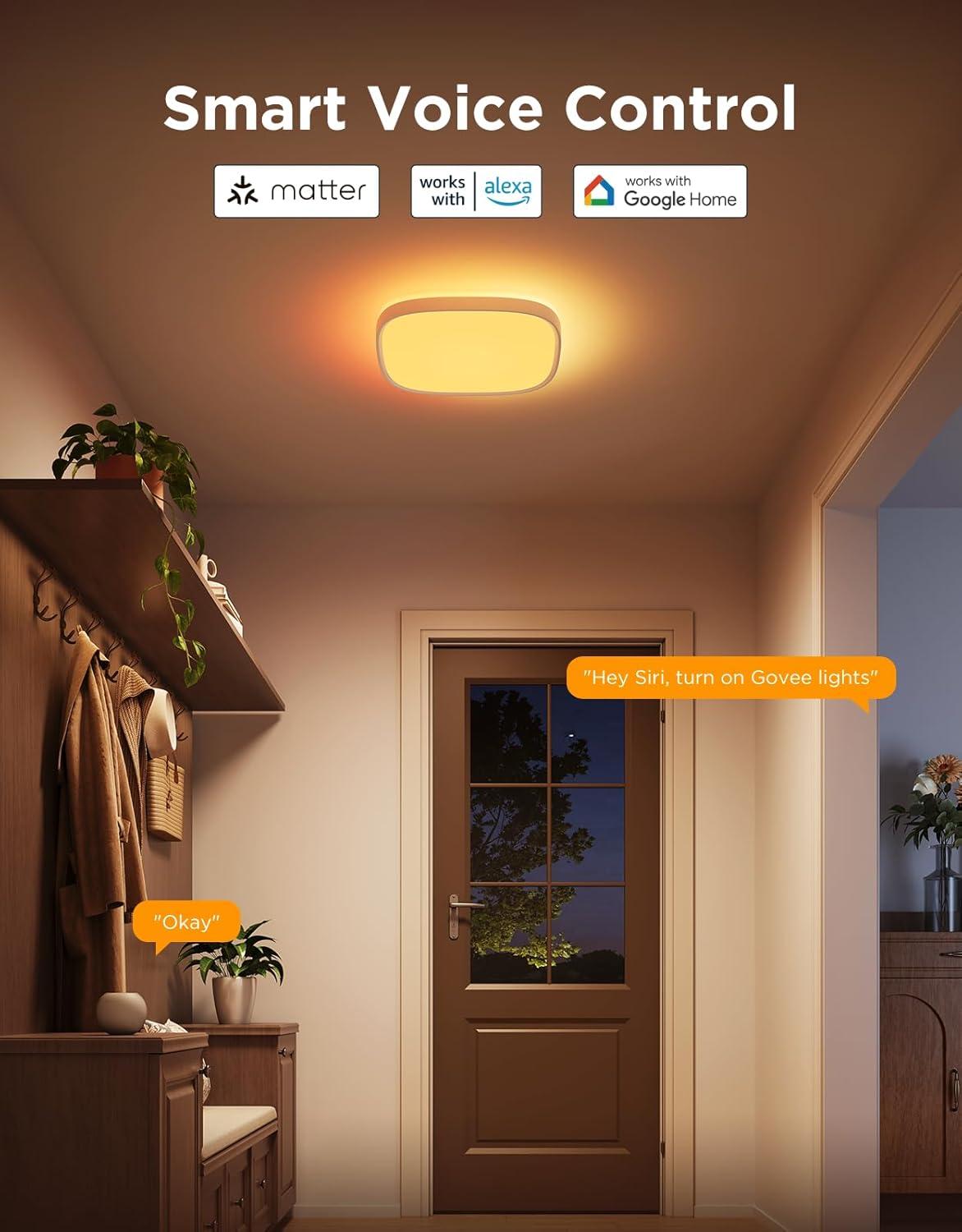 imageGovee Smart Ceiling Light RGBIC LED Square Ceiling Light Fixture Works with Matter 2400LM Flush Mount Light Fixture DIY Colors 2700K6500K Dimmable for Bedroom Living Room 12 Inch 1 Pack