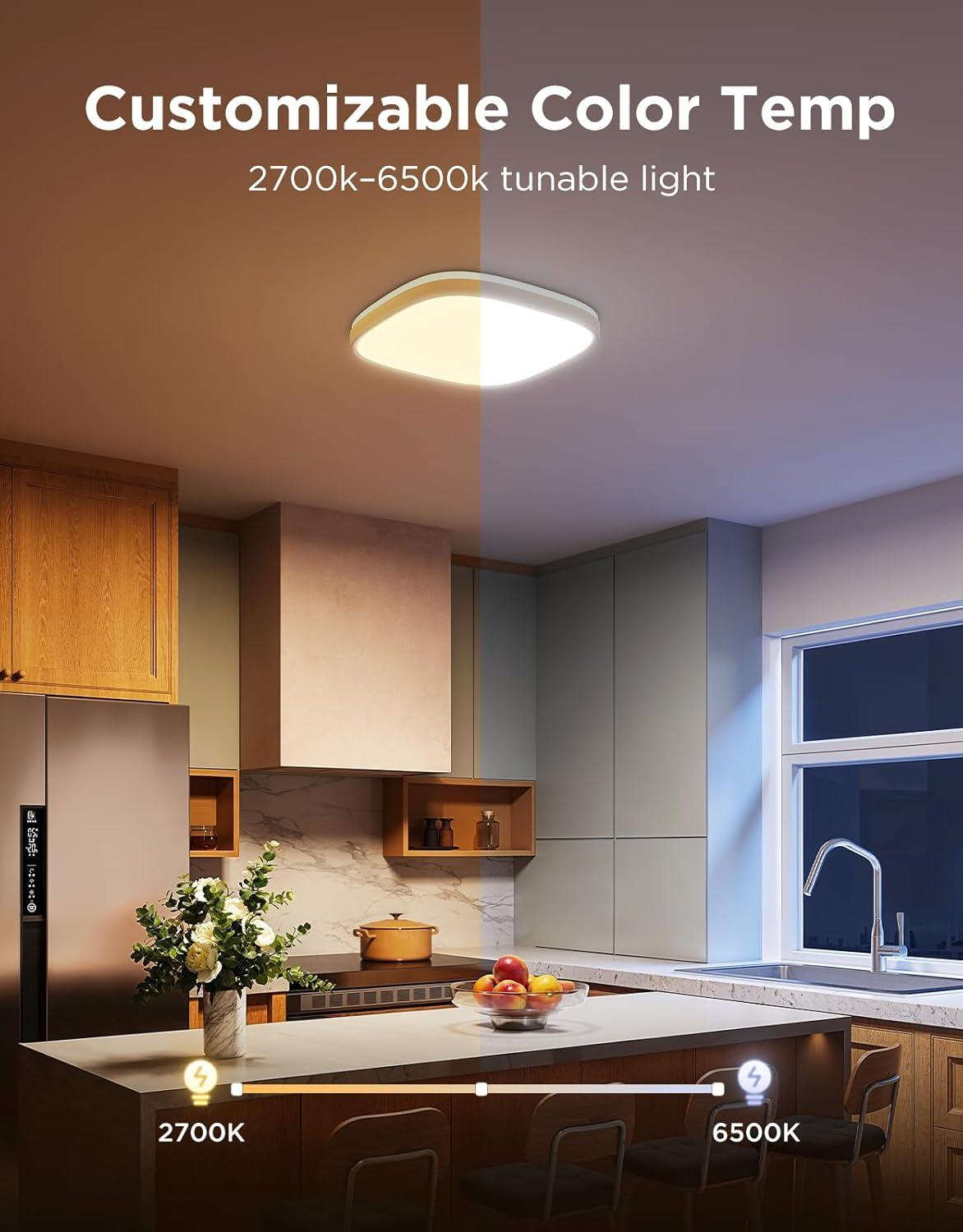 imageGovee Smart Ceiling Light RGBIC LED Square Ceiling Light Fixture Works with Matter 2400LM Flush Mount Light Fixture DIY Colors 2700K6500K Dimmable for Bedroom Living Room 12 Inch 1 Pack