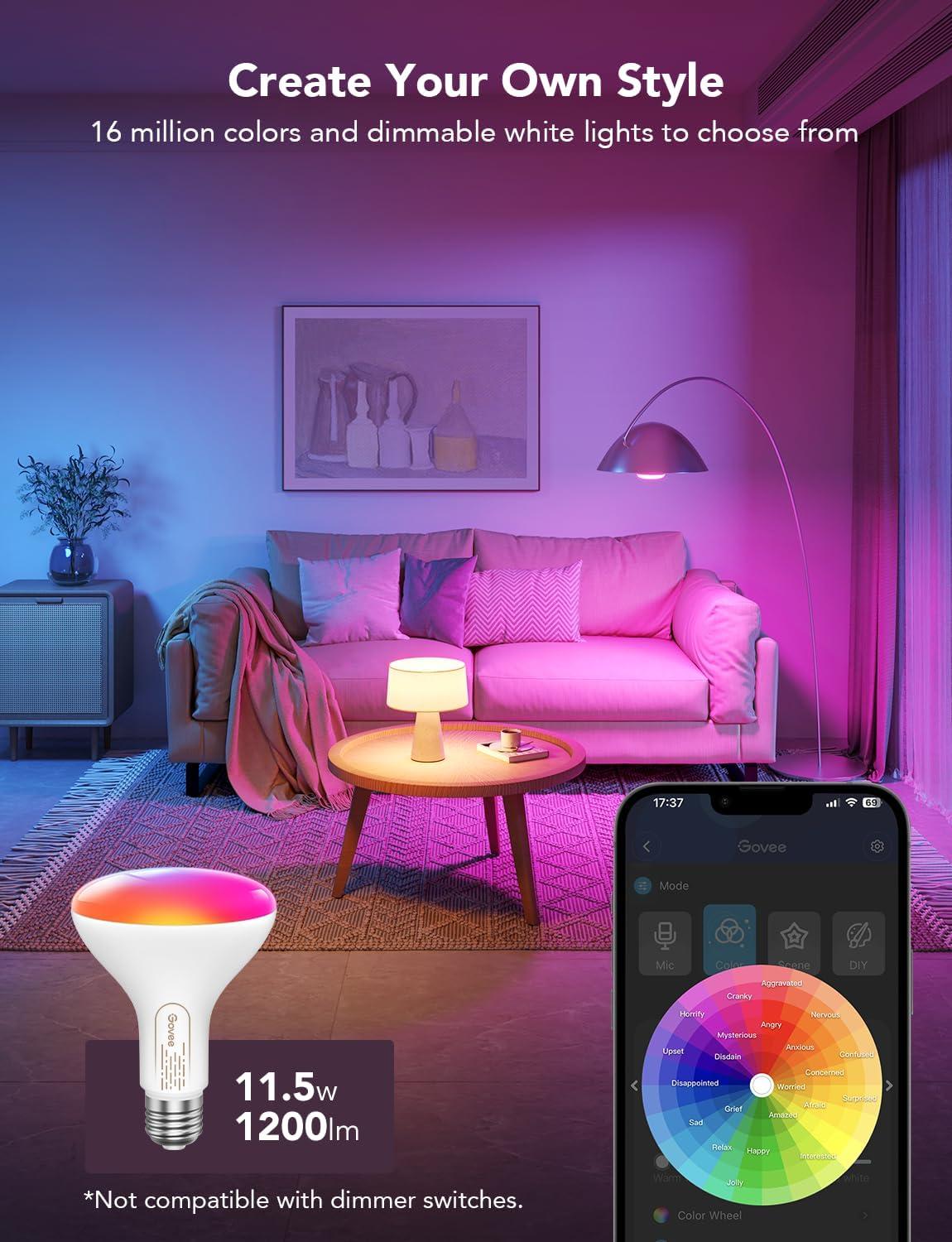 imageGovee Smart Light Bulbs 1200 Lumens Dimmable BR30 Bulbs RGBWW Color Changing Light Bulb Flood Light Bulbs Work with Alexa Google Assistant WiFi ampamp Bluetooth LED Bulbs Music Sync 2 Pack6