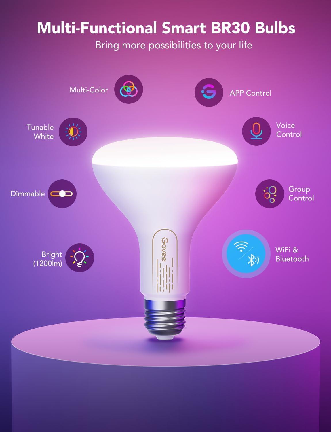 imageGovee Smart Light Bulbs 1200 Lumens Dimmable BR30 Bulbs RGBWW Color Changing Light Bulb Flood Light Bulbs Work with Alexa Google Assistant WiFi ampamp Bluetooth LED Bulbs Music Sync 2 Pack6