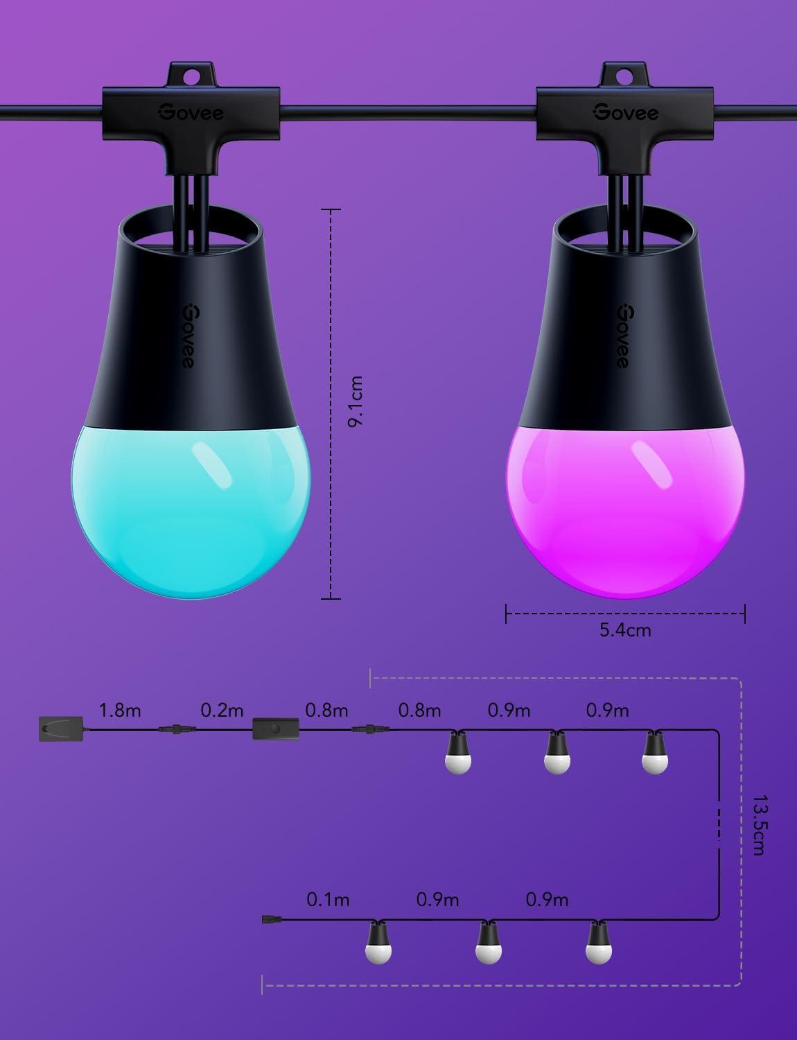 imageGovee Smart Outdoor String Lights 2 144ft Outdoor Lights with Dimmable Warm White LED Bulbs 47 Scene Modes for Patio Backyard Balcony IP65 Waterproof Works with Alexa App Control48ft
