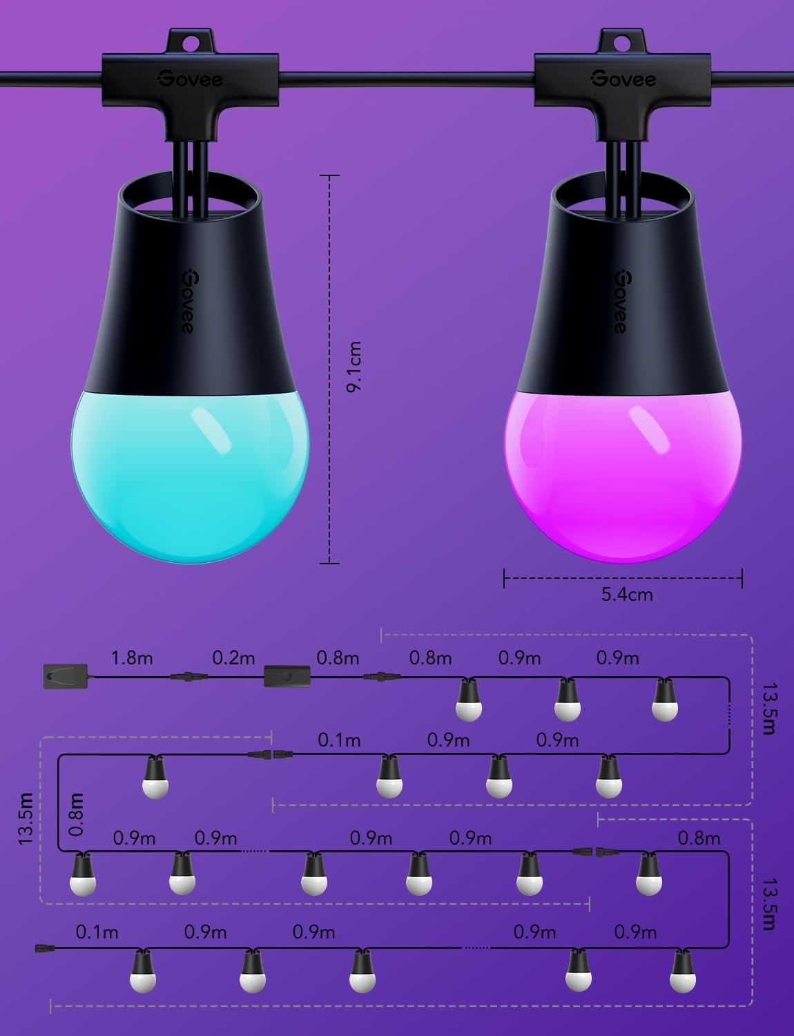 imageGovee Smart Outdoor String Lights 2 144ft Outdoor Lights with Dimmable Warm White LED Bulbs 47 Scene Modes for Patio Backyard Balcony IP65 Waterproof Works with Alexa App Control144ft