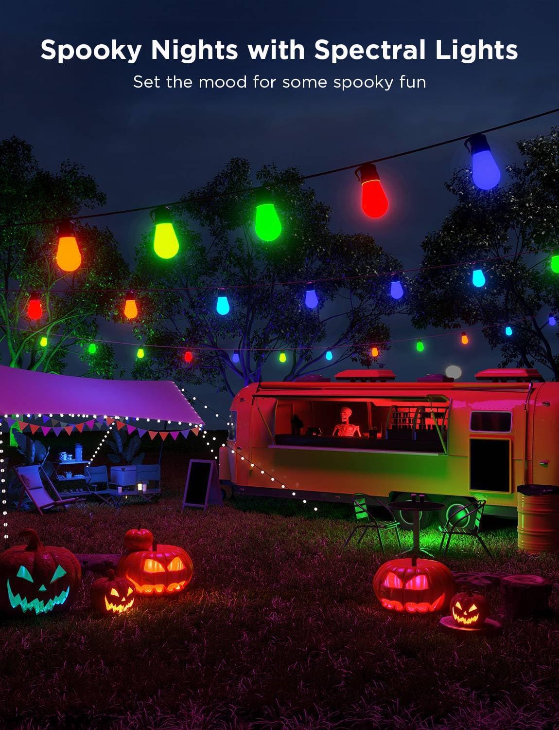 imageGovee Smart Outdoor String Lights H7015 48ft RGBIC Outdoor Lights with 15 Dimmable LED Bulbs IP65 Waterproof Color Changing Warm White Lights with 47 Scene Modes for Patio Backyard App Control24ft