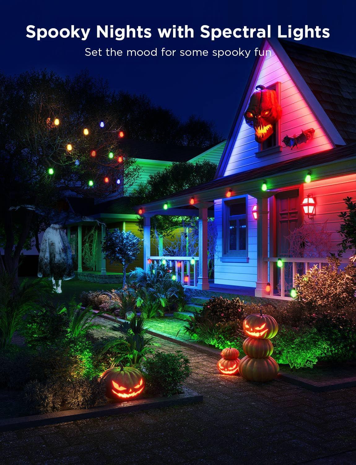 imageGovee Smart Outdoor String Lights H7015 48ft RGBIC Outdoor Lights with 15 Dimmable LED Bulbs IP65 Waterproof Color Changing Warm White Lights with 47 Scene Modes for Patio Backyard App Control24ft