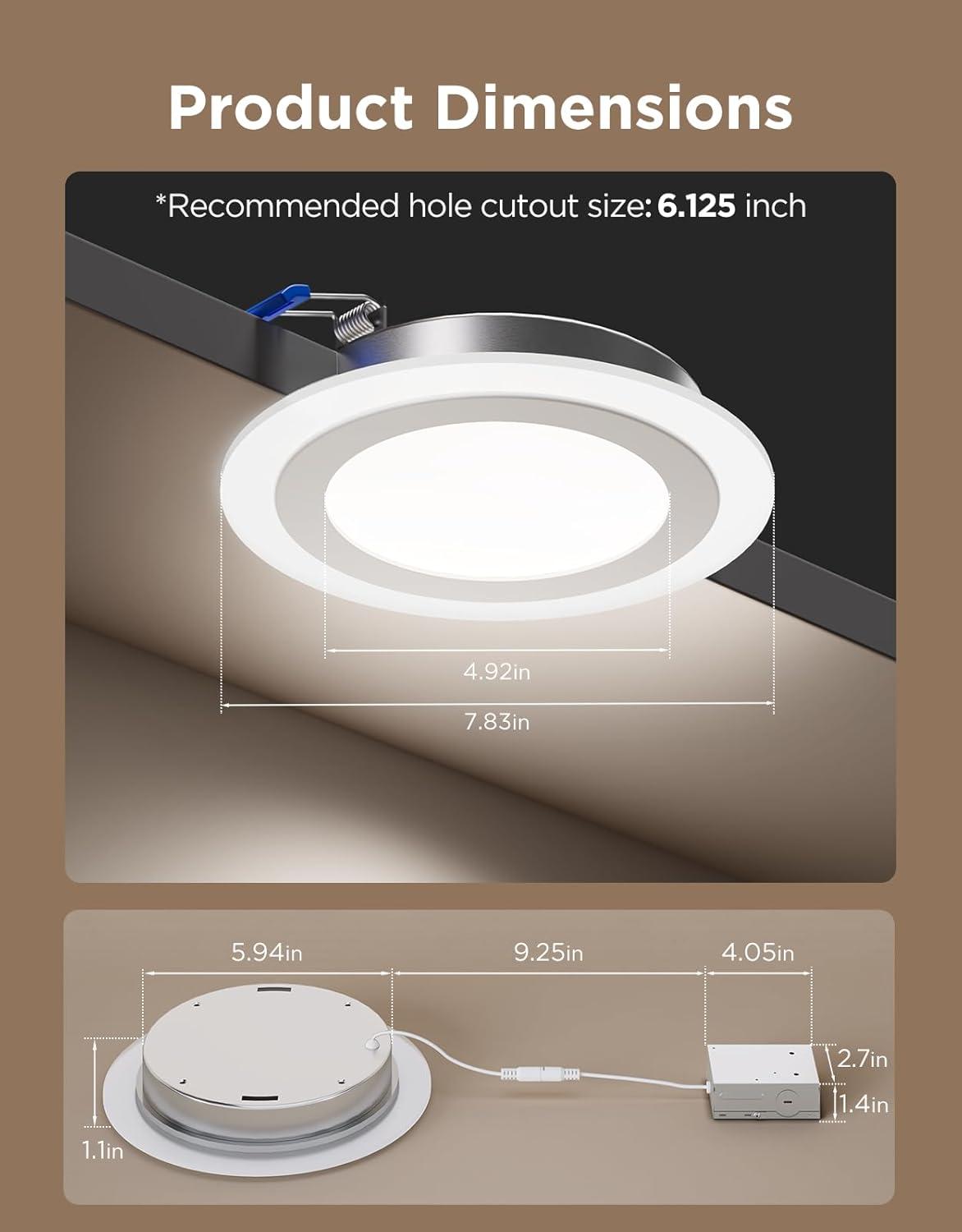 imageGovee Smart Recessed Lighting 6 Inch Matter RGBIC LED Recessed Light Work with Alexa Google Assistant Dimmable 1100LM Canless Downlight with Junction Box for Living Room Bedroom Kitchen 4 Pack6 Inch