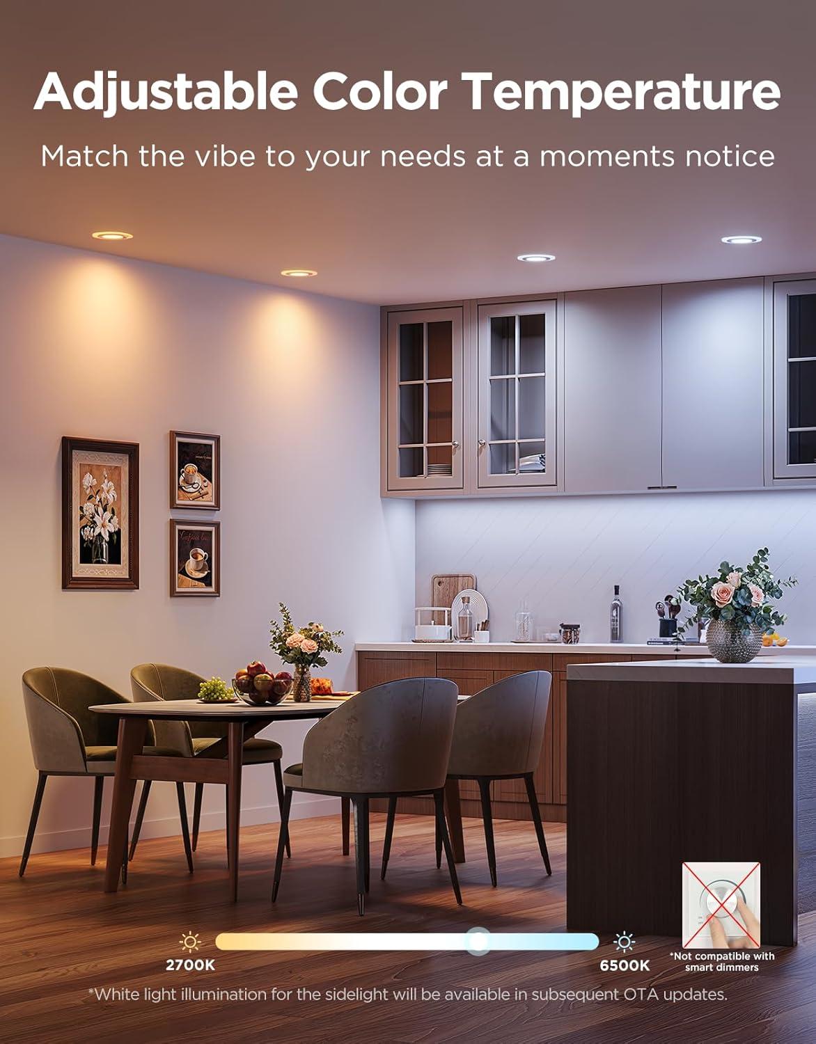 imageGovee Smart Recessed Lighting 6 Inch Matter RGBIC LED Recessed Light Work with Alexa Google Assistant Dimmable 1100LM Canless Downlight with Junction Box for Living Room Bedroom Kitchen 4 Pack6 Inch