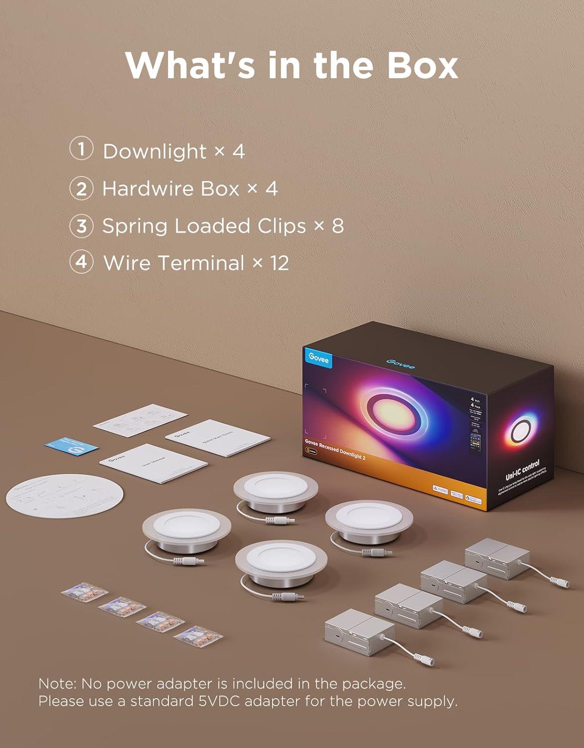 imageGovee Smart Recessed Lighting 6 Inch Matter RGBIC LED Recessed Light Work with Alexa Google Assistant Dimmable 1100LM Canless Downlight with Junction Box for Living Room Bedroom Kitchen 4 Pack4 Inch