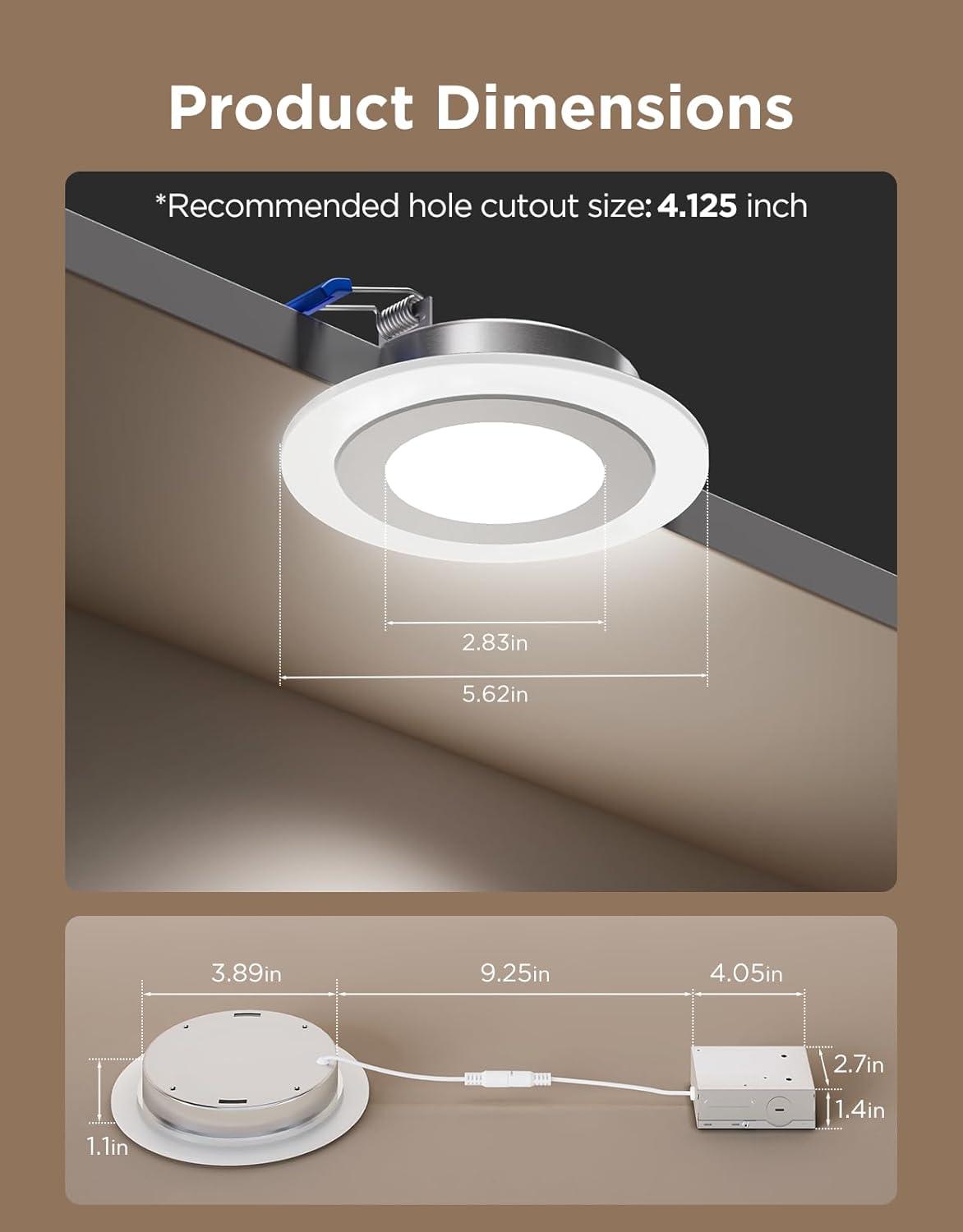 imageGovee Smart Recessed Lighting 6 Inch Matter RGBIC LED Recessed Light Work with Alexa Google Assistant Dimmable 1100LM Canless Downlight with Junction Box for Living Room Bedroom Kitchen 4 Pack4 Inch