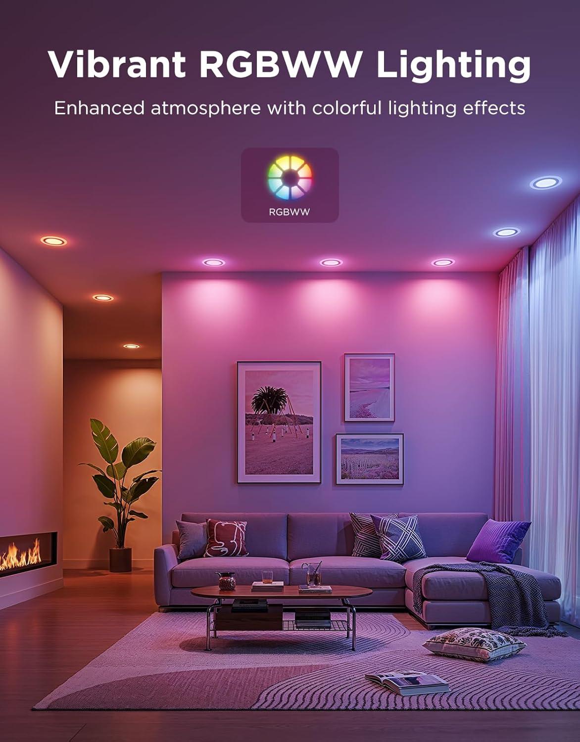 imageGovee Smart Recessed Lighting 6 Inch Matter RGBIC LED Recessed Light Work with Alexa Google Assistant Dimmable 1100LM Canless Downlight with Junction Box for Living Room Bedroom Kitchen 4 Pack4 Inch