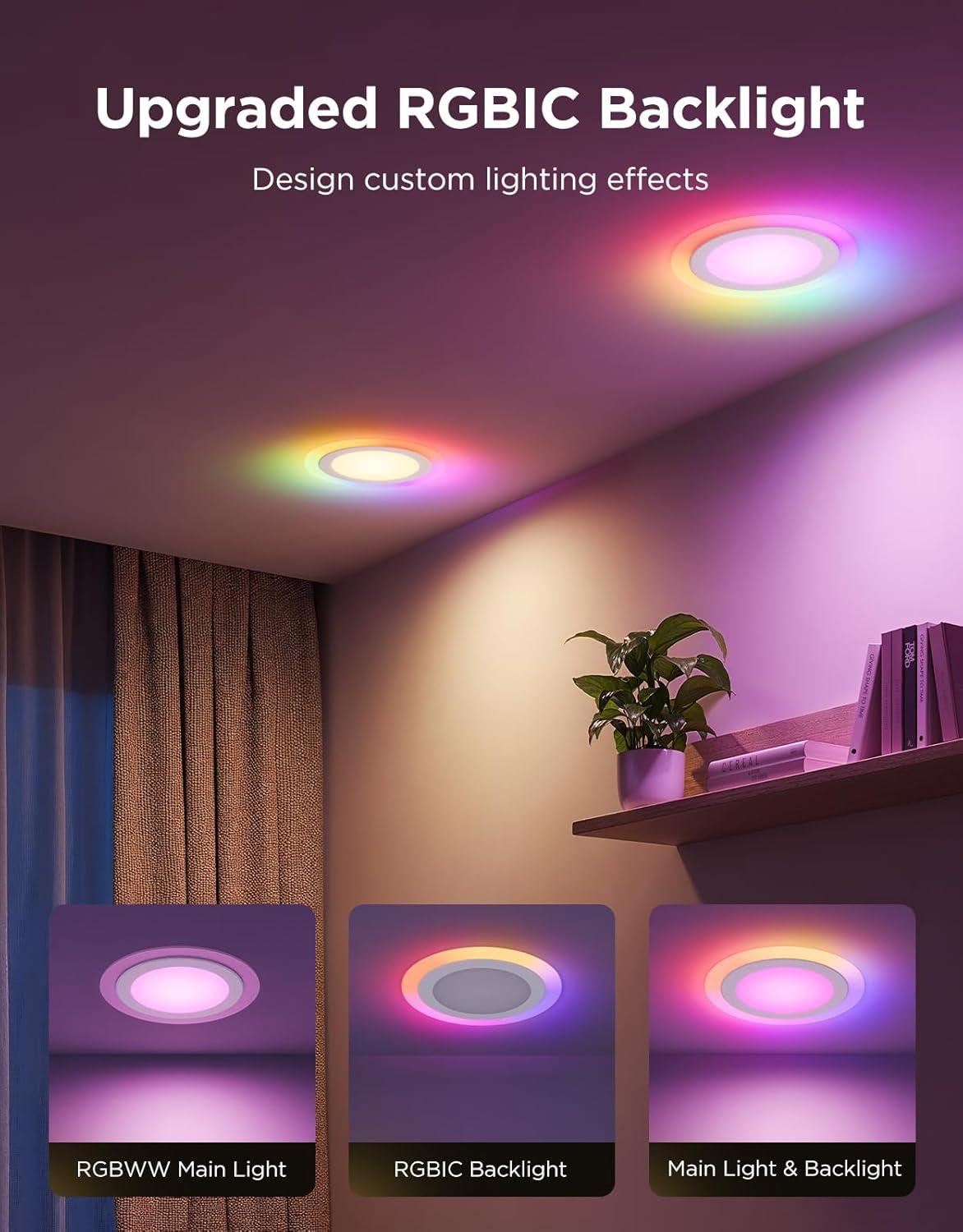 imageGovee Smart Recessed Lighting 6 Inch Matter RGBIC LED Recessed Light Work with Alexa Google Assistant Dimmable 1100LM Canless Downlight with Junction Box for Living Room Bedroom Kitchen 4 Pack6 Inch