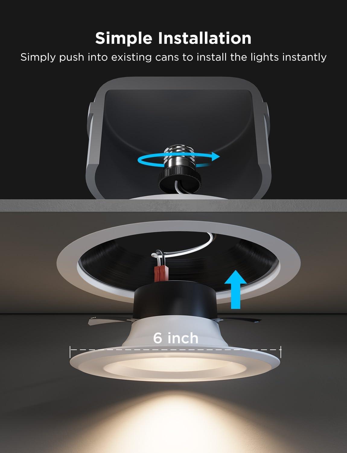 imageGovee Smart Retrofit Recessed Lighting 6 Inch WiFi Bluetooth Direct Connect RGBWW Retrofit Can Lights 65 Scene Modes Works with Alexa ampamp Google Assistant 1000 Lumens 4 Pack6 Pack