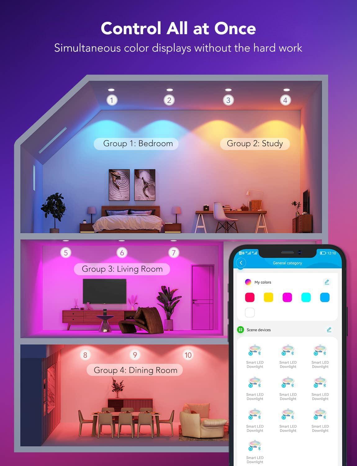 imageGovee Smart Retrofit Recessed Lighting 6 Inch WiFi Bluetooth Direct Connect RGBWW Retrofit Can Lights 65 Scene Modes Works with Alexa ampamp Google Assistant 1000 Lumens 4 Pack6 Pack