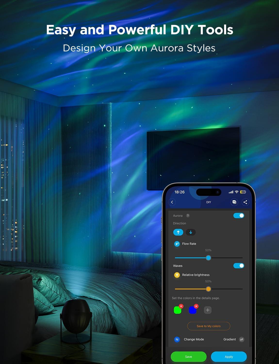 imageGovee Star Light Projector with 3 Aurora Flowing Effects Star Projector Works with Matter Alexa and Google Assistant 16 Million Colors 52 Scene Modes Night Light Projector Without Plug