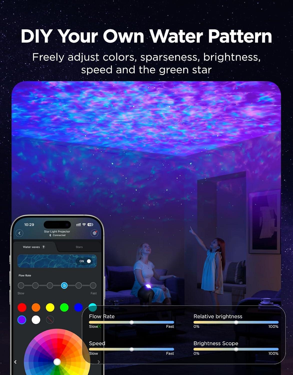 imageGovee Star Projector Light Ocean Wave Projector Light with Dynamic Ripple Effects Works with Matter 40 Scene Modes 18 White Noise Options LED Night Light for Bedroom No Power Adapter