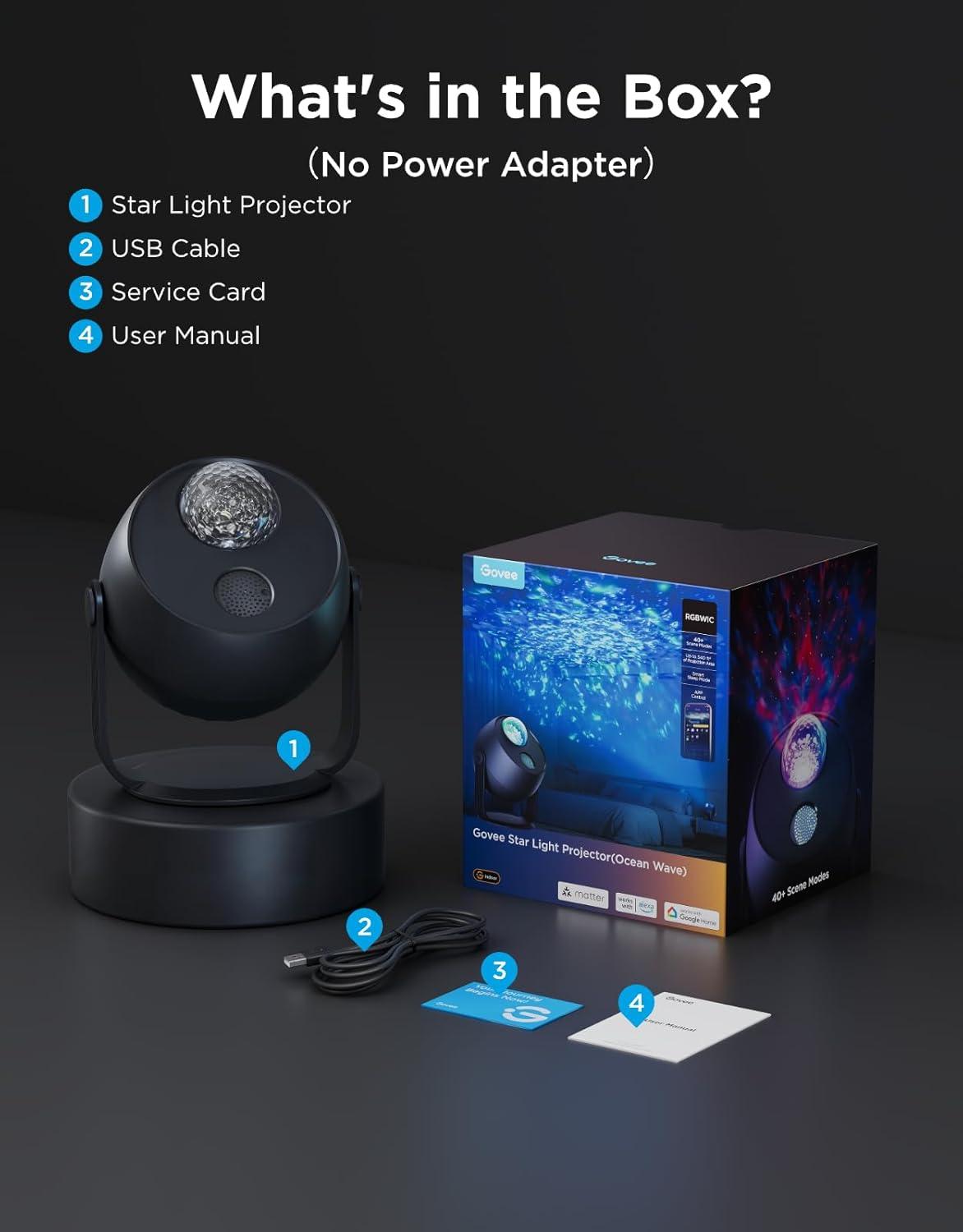 imageGovee Star Projector Light Ocean Wave Projector Light with Dynamic Ripple Effects Works with Matter 40 Scene Modes 18 White Noise Options LED Night Light for Bedroom No Power Adapter