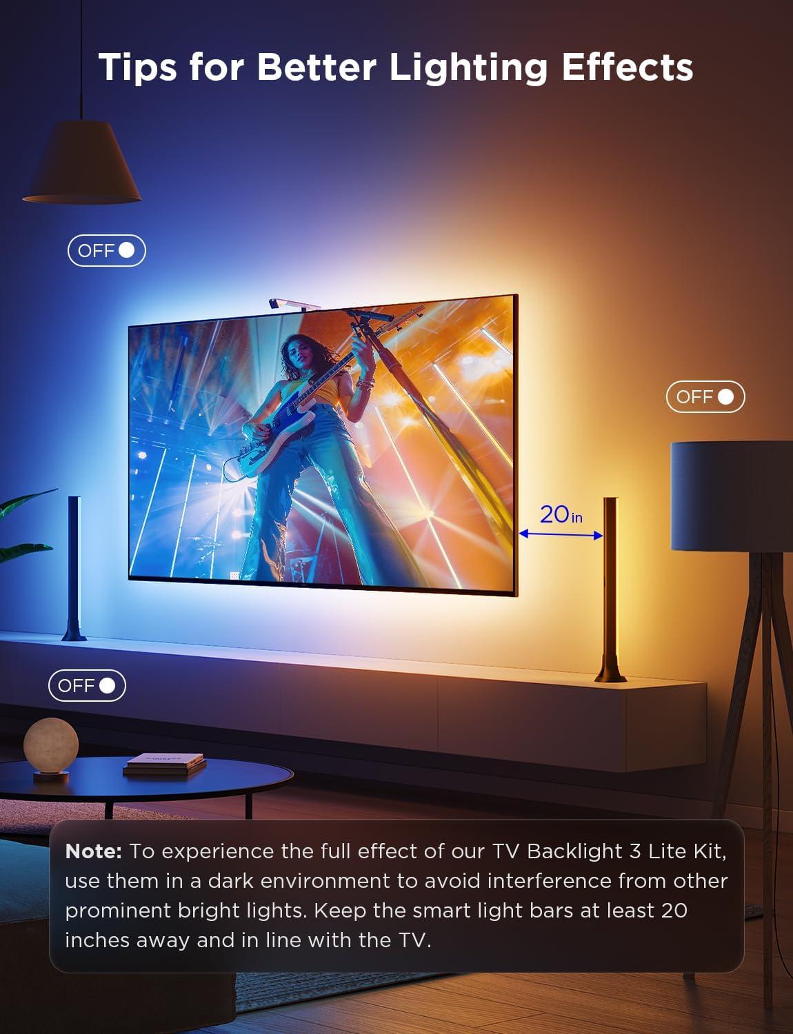 imageGovee TV Backlight 3 Lite Kit 118ft RGBICW WiFi TV LED Strip Lights for 5565in TVs with Camera and 15 Inches Smart Light Bars with 4in1 Light Beads  Works with Alexa ampamp Google Home