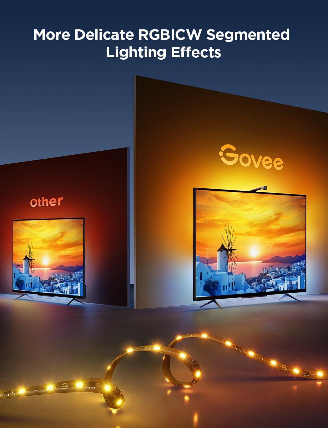 imageGovee TV Backlight 3 Lite with FishEye Correction Function Sync to 5565 Inch TVs 118ft RGBICW WiFi LED Strip Lights with Camera 4 Colors in 1 Lamp Bead Voice and APP Control Adapter118FT for 5565 TV