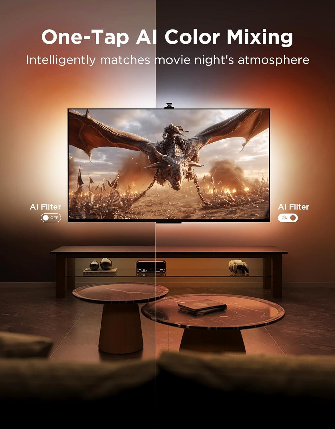 imageGovee TV Backlight 3 Pro with HDR Triple Camera 118ft 5in1 RGBWWIC LED Strip Lights That Change with 5565 Inch TVs 75LEDsm Supports AI Filter Smart App and Vioce Control DreamView Sync118FT for 5565 TV
