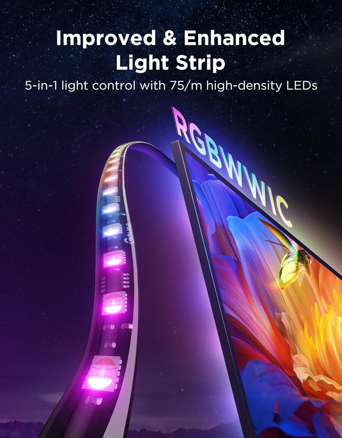 imageGovee TV Backlight 3 Pro with HDR Triple Camera 118ft 5in1 RGBWWIC LED Strip Lights That Change with 5565 Inch TVs 75LEDsm Supports AI Filter Smart App and Vioce Control DreamView Sync164FT for 7585 TV