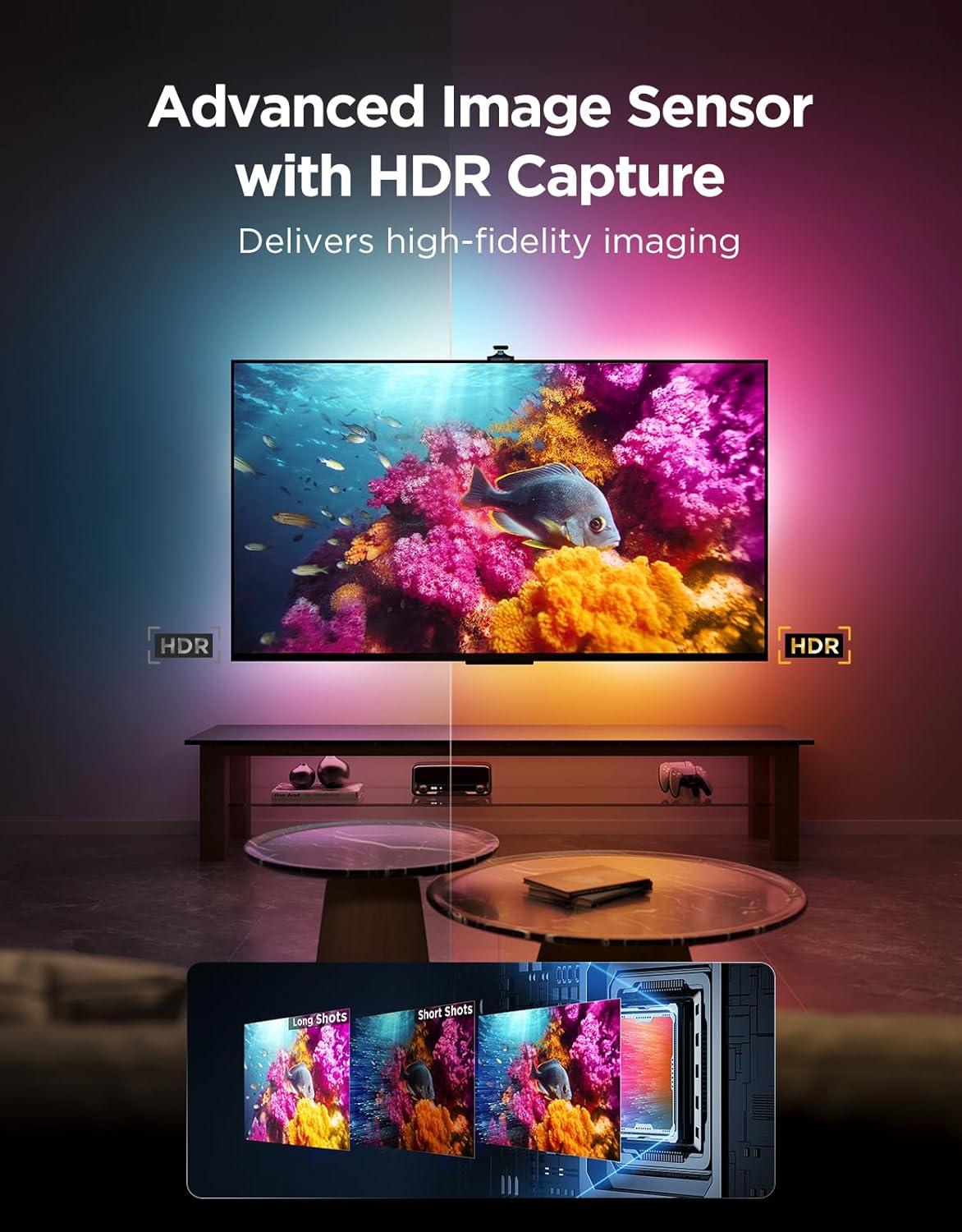 imageGovee TV Backlight 3 Pro with HDR Triple Camera 118ft 5in1 RGBWWIC LED Strip Lights That Change with 5565 Inch TVs 75LEDsm Supports AI Filter Smart App and Vioce Control DreamView Sync164FT for 7585 TV