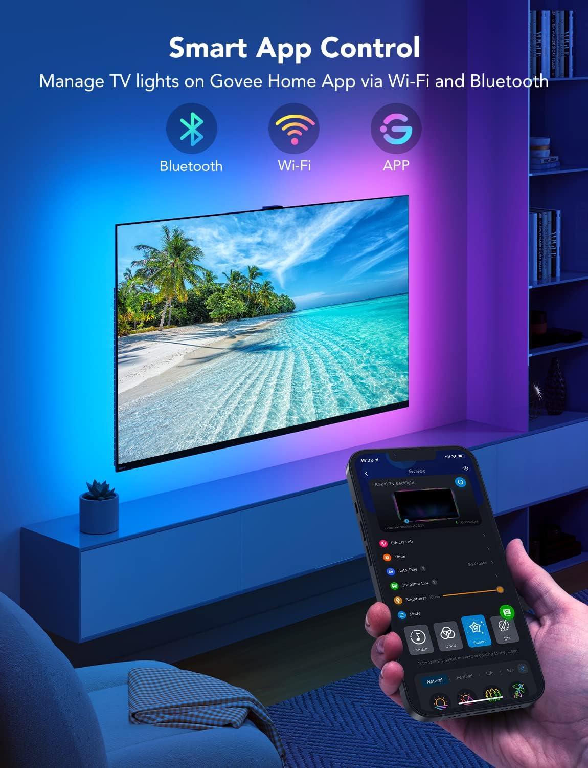 imageGovee TV LED Backlight RGBIC Smart LED Strip Lights for 5565 Inch TVs Bluetooth and WiFi APP Control Works with Alexa ampamp Google Assistant Music Sync 99 Scene Modes Adapter125FT for 5565 TV