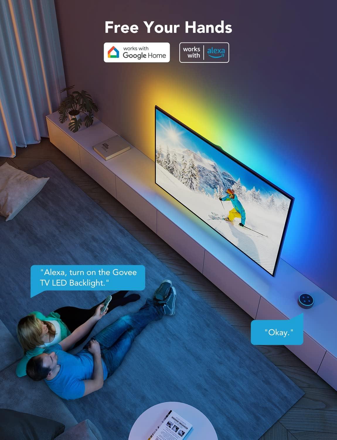 imageGovee TV LED Backlight RGBIC Smart LED Strip Lights for 5565 Inch TVs Bluetooth and WiFi APP Control Works with Alexa ampamp Google Assistant Music Sync 99 Scene Modes Adapter125FT for 5565 TV