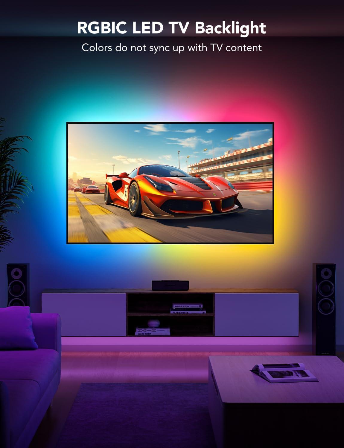 imageGovee TV LED Backlight Strip RGBIC Smart LED Backlight for 4050inch TVs Music Sync WiFi Bluetooth ampamp App Control Works with Alexa ampamp Google Assistant 77 Scene Modes Adapter