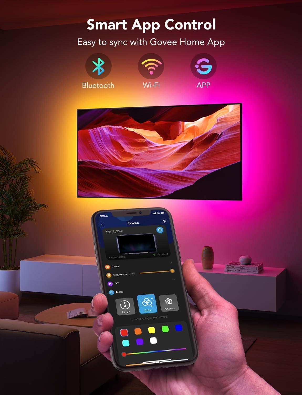imageGovee TV LED Backlight Strip RGBIC Smart LED Backlight for 4050inch TVs Music Sync WiFi Bluetooth ampamp App Control Works with Alexa ampamp Google Assistant 77 Scene Modes Adapter