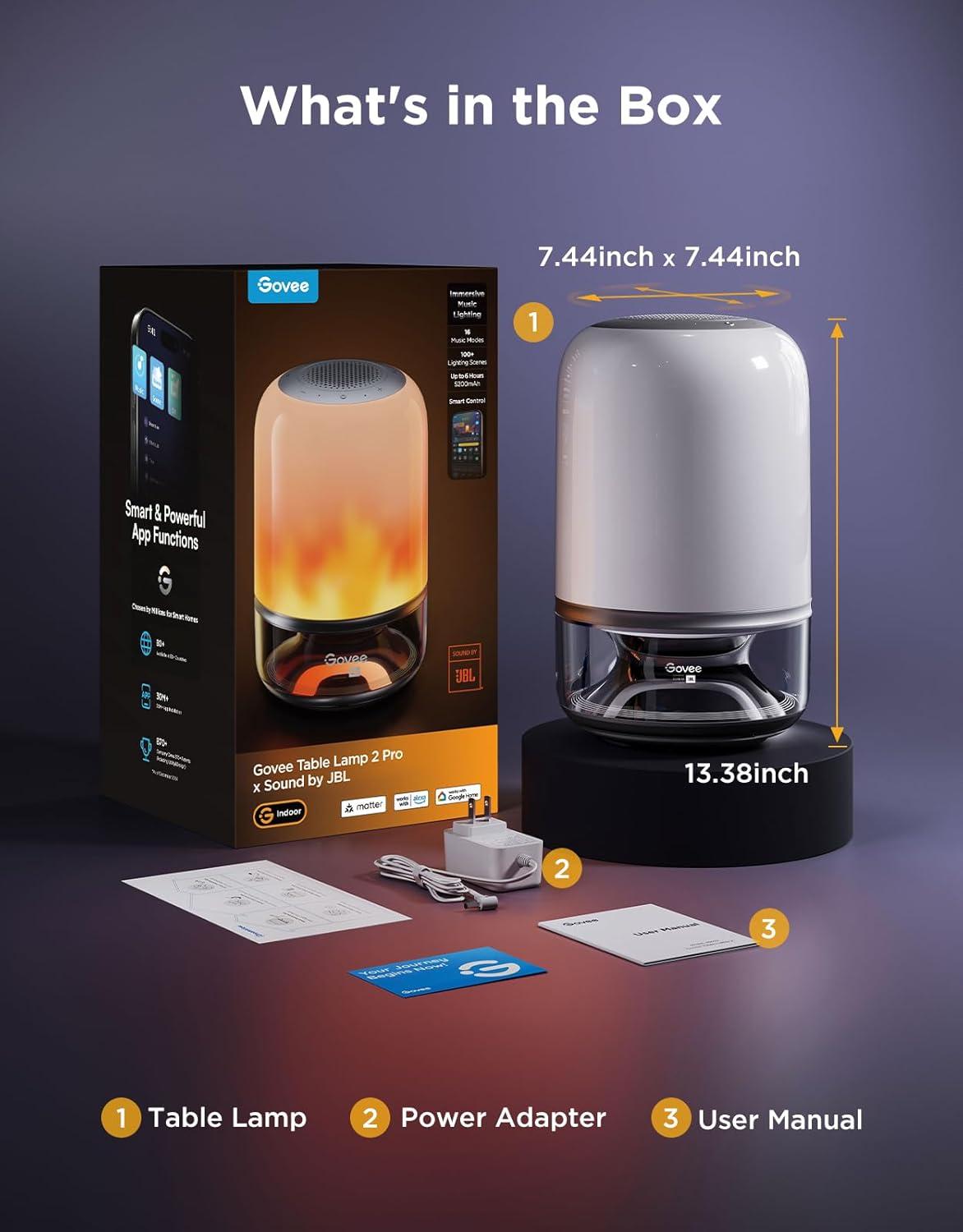 imageGovee Table Lamp 2 Pro x Sound by JBL Smart Cordless Table Lamp with Speaker MusicLight Sync 16 Music Modes ampamp 100 Scene Modes Work with Matter DIY Customized Rechargeable Desk Lamp for Bedroom