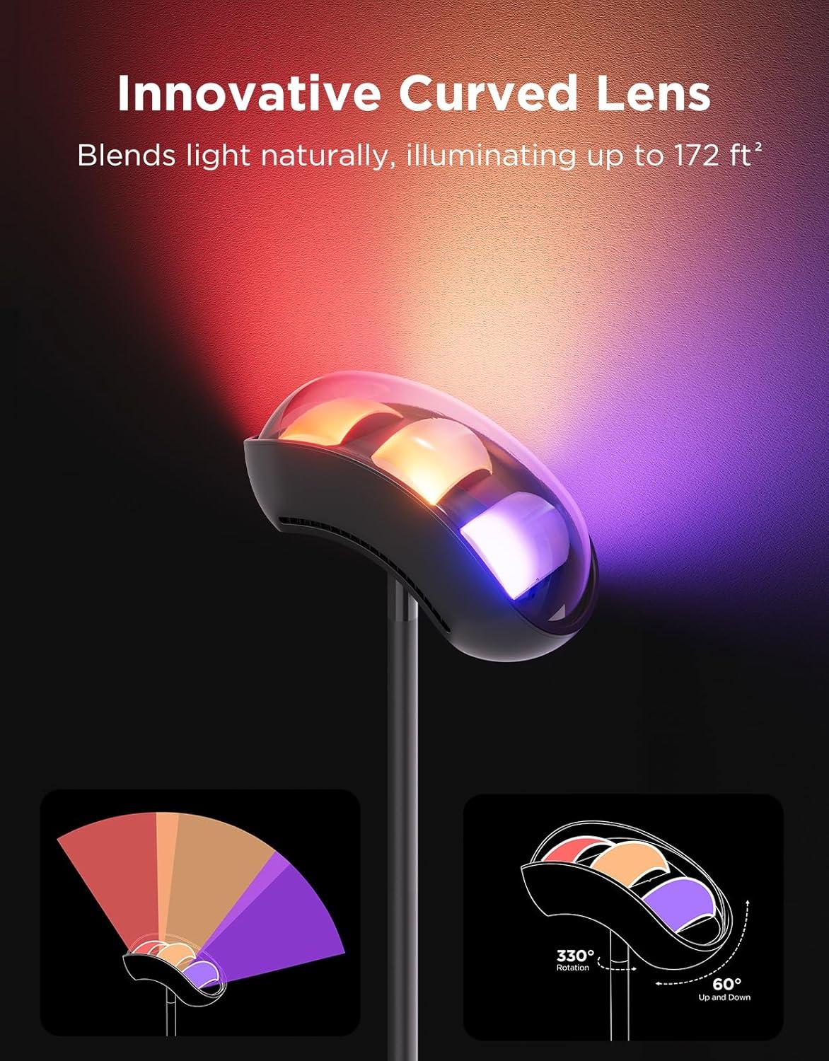imageGovee Torchiere Floor Lamp with Matter Alexa Compatible RGBIC Warm Cool White Standing Lamp with 77 Scene Modes Music Sync 67quot Modern Floor Lamps for Living Room Bedroom Black 172 ft Light Area