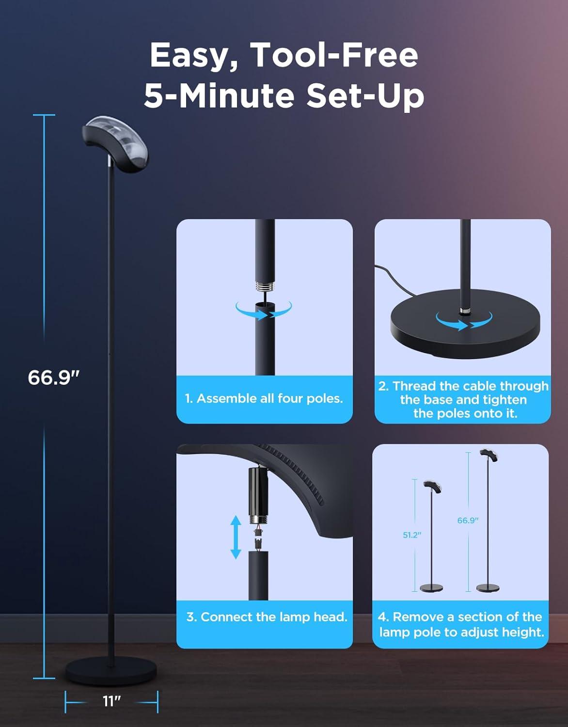 imageGovee Torchiere Floor Lamp with Matter Alexa Compatible RGBIC Warm Cool White Standing Lamp with 77 Scene Modes Music Sync 67quot Modern Floor Lamps for Living Room Bedroom Black 172 ft Light Area