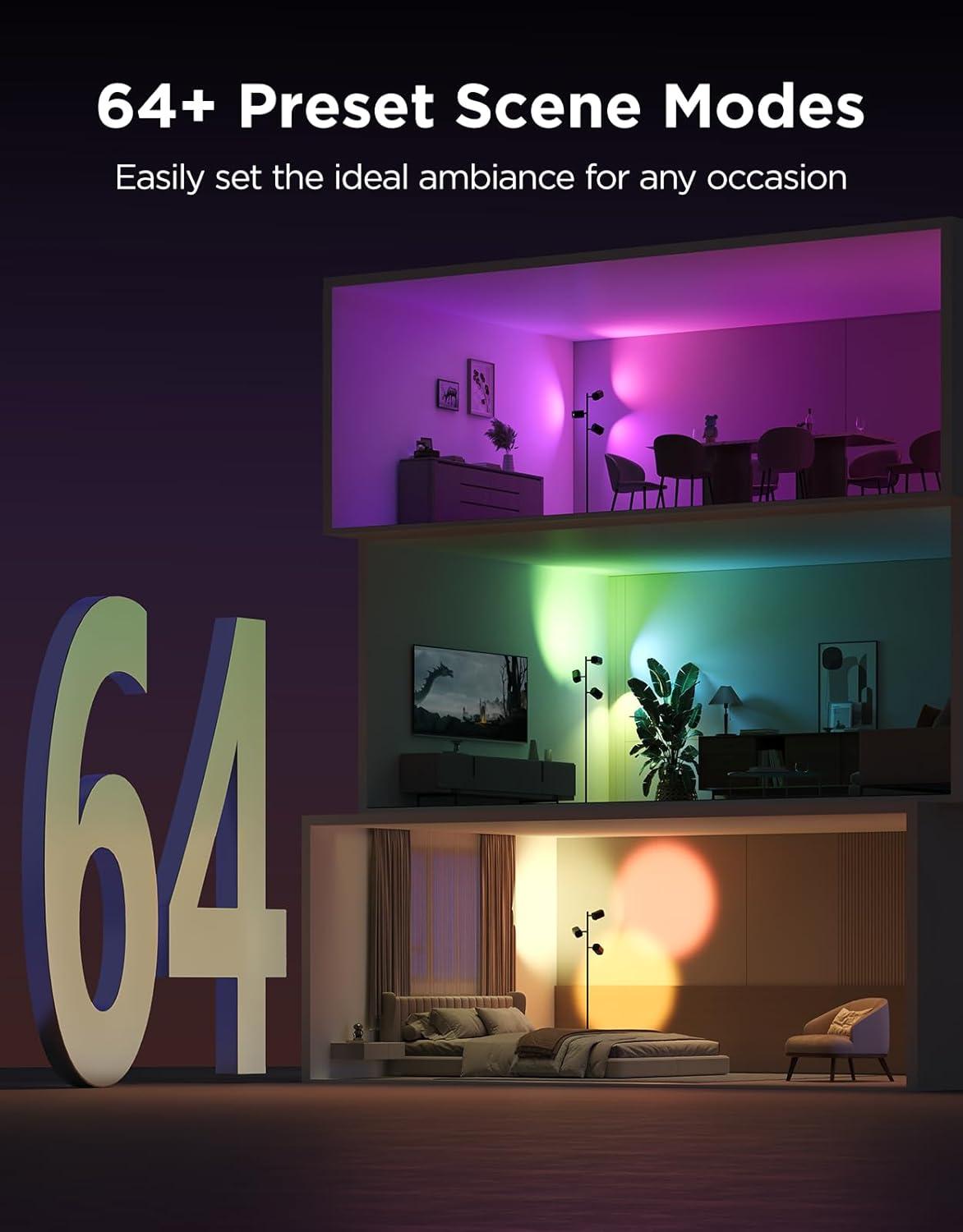 imageGovee Tree Floor Lamp Compatible with Matter 3 Rotatable Lights with LuminBlend Technology Standing Lamp with 64 Dynamic Scenes Music Sync Ideal Floor Lamp for Bedroom Living Room Reading Room