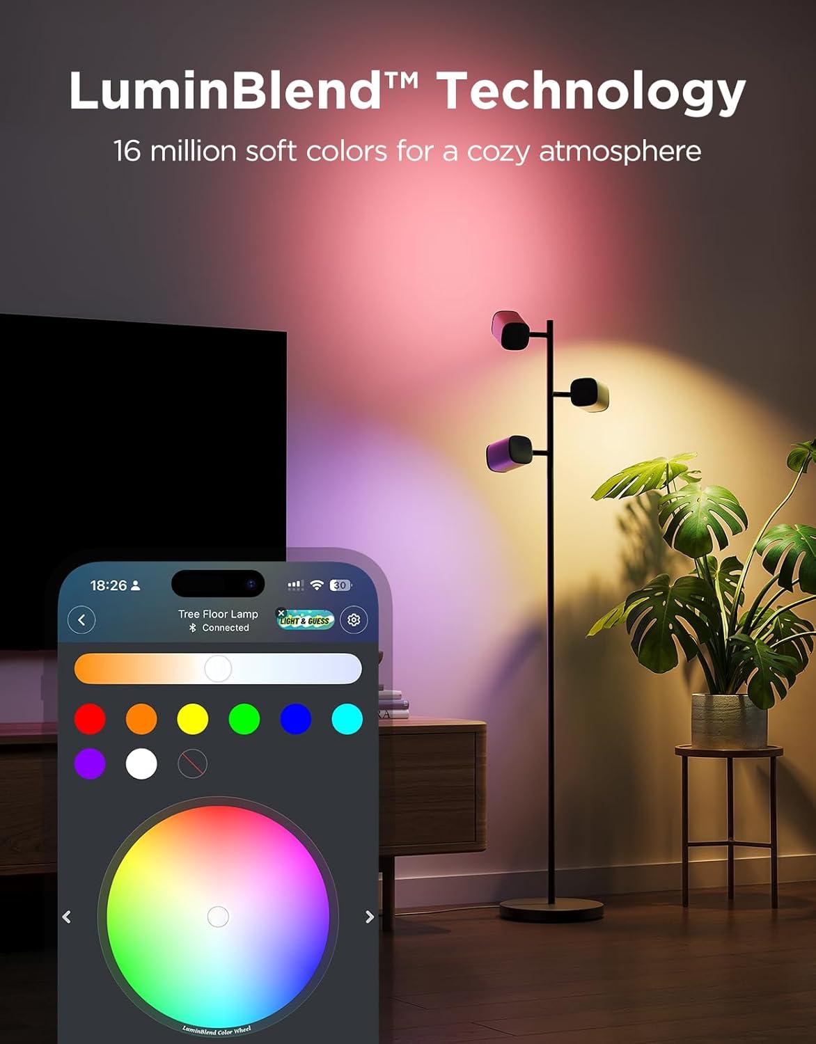 imageGovee Tree Floor Lamp Compatible with Matter 3 Rotatable Lights with LuminBlend Technology Standing Lamp with 64 Dynamic Scenes Music Sync Ideal Floor Lamp for Bedroom Living Room Reading Room