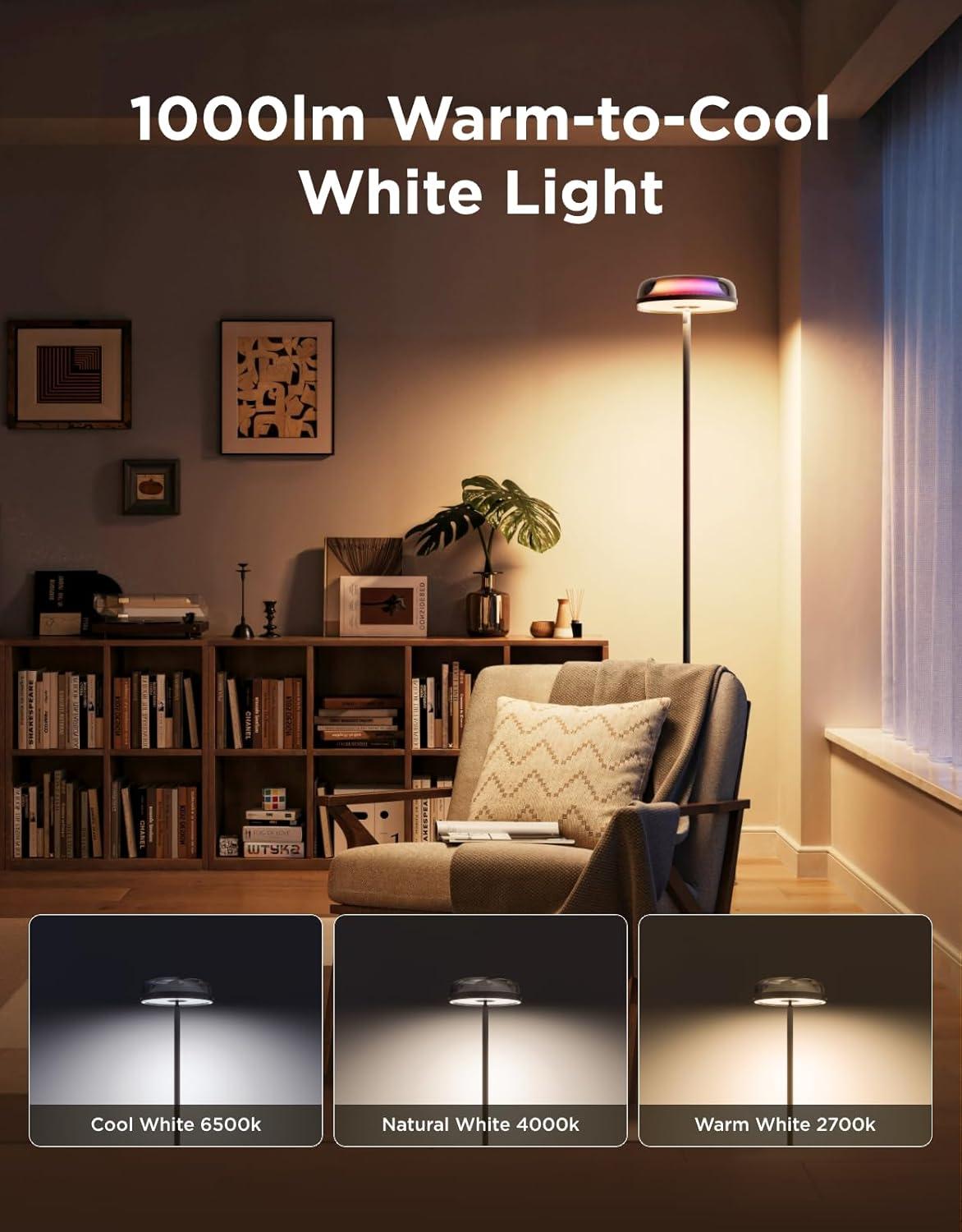 imageGovee Uplighter Floor Lamp for Living Room RGBIC Ripple Projector Floor Lamp for Bedroom Works with Matter 215 ft Light Area 1000lm LED Modern Corner Floor Light Warm Cool White Standing Lamp