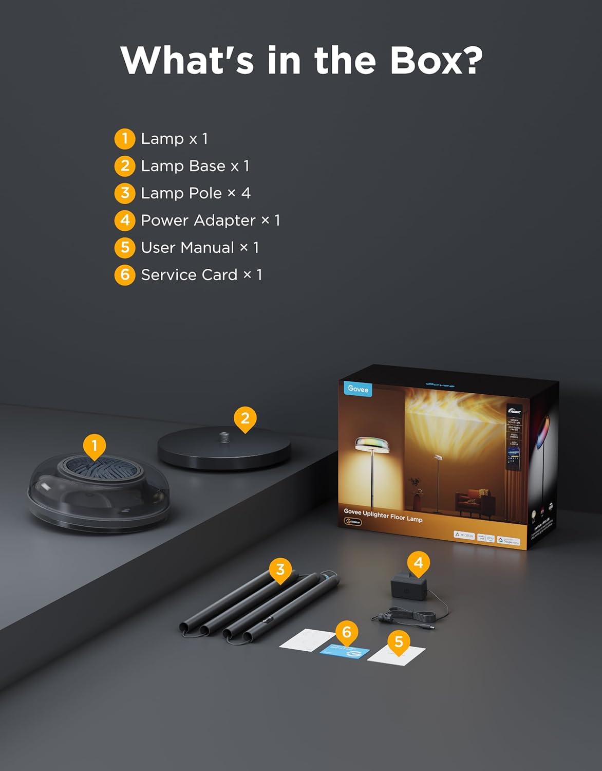 imageGovee Uplighter Floor Lamp for Living Room RGBIC Ripple Projector Floor Lamp for Bedroom Works with Matter 215 ft Light Area 1000lm LED Modern Corner Floor Light Warm Cool White Standing Lamp