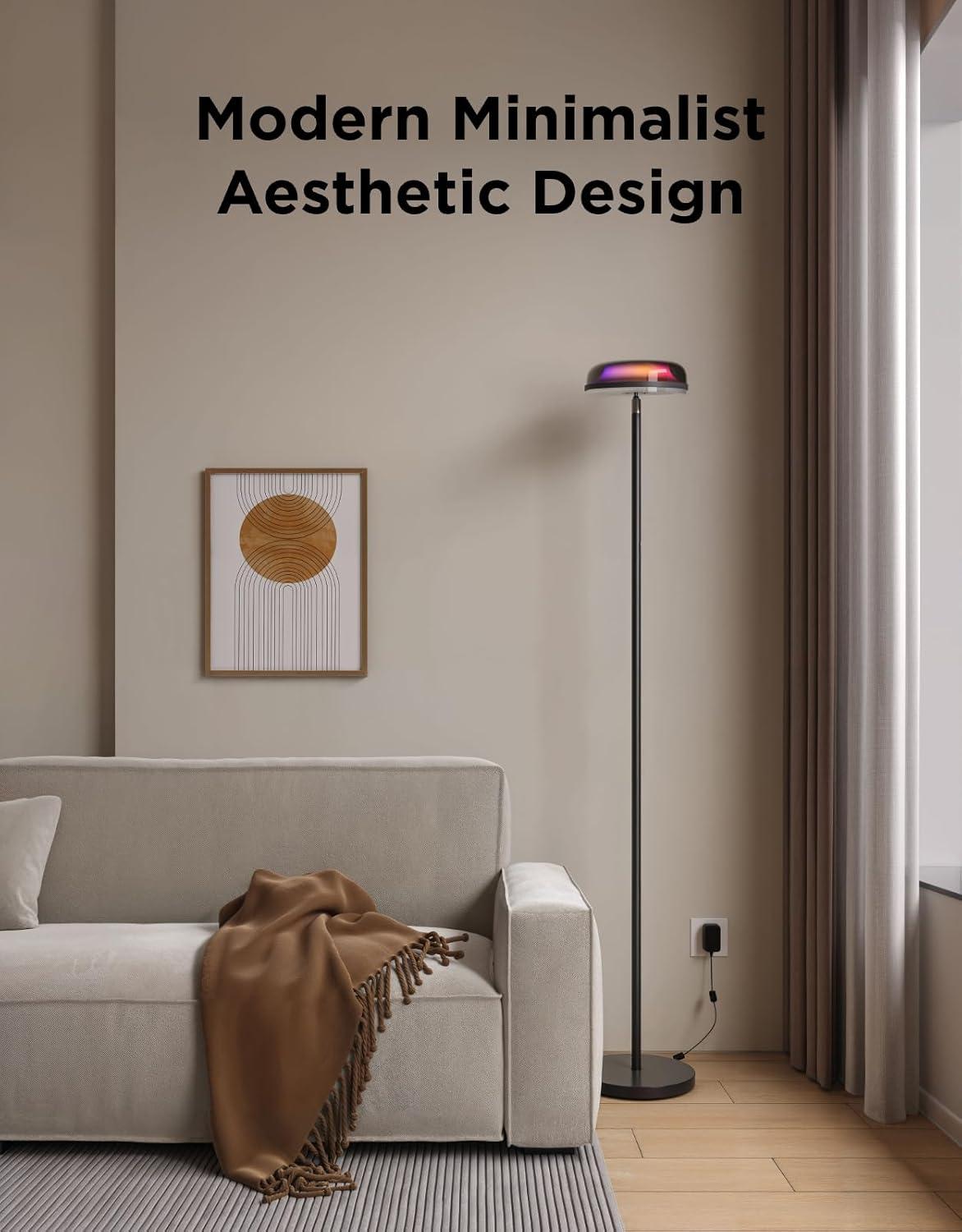 imageGovee Uplighter Floor Lamp for Living Room RGBIC Ripple Projector Floor Lamp for Bedroom Works with Matter 215 ft Light Area 1000lm LED Modern Corner Floor Light Warm Cool White Standing Lamp