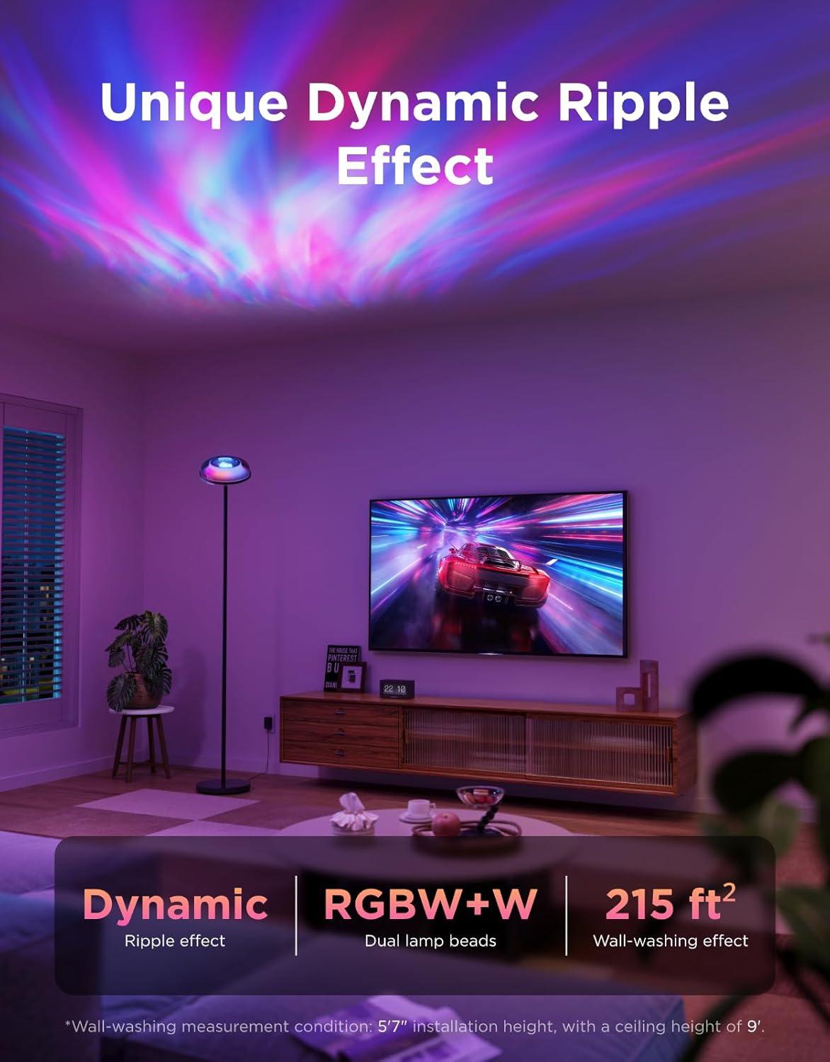 imageGovee Uplighter Floor Lamp for Living Room RGBIC Ripple Projector Floor Lamp for Bedroom Works with Matter 215 ft Light Area 1000lm LED Modern Corner Floor Light Warm Cool White Standing Lamp