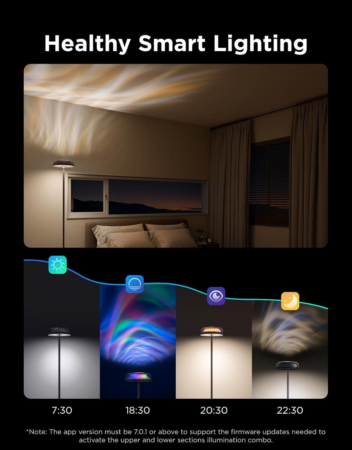 imageGovee Uplighter Floor Lamp for Living Room RGBIC Ripple Projector Floor Lamp for Bedroom Works with Matter 215 ft Light Area 1000lm LED Modern Corner Floor Light Warm Cool White Standing Lamp