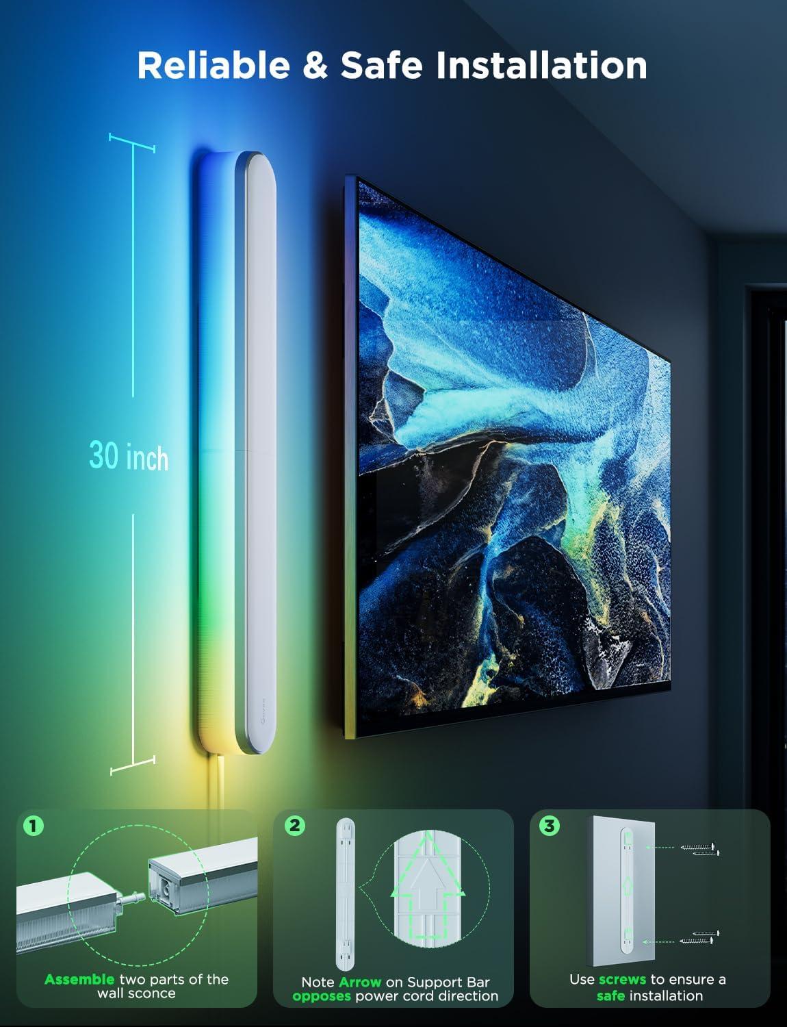 imageGovee Wall Sconce Smart RGBIC Wall Lights Works with Matter ampamp Alexa Music Sync Wall Mount Light Plug in Color Changing Modern Room Light for Living Room Bedroom Gaming Room Hallway 1 Pack