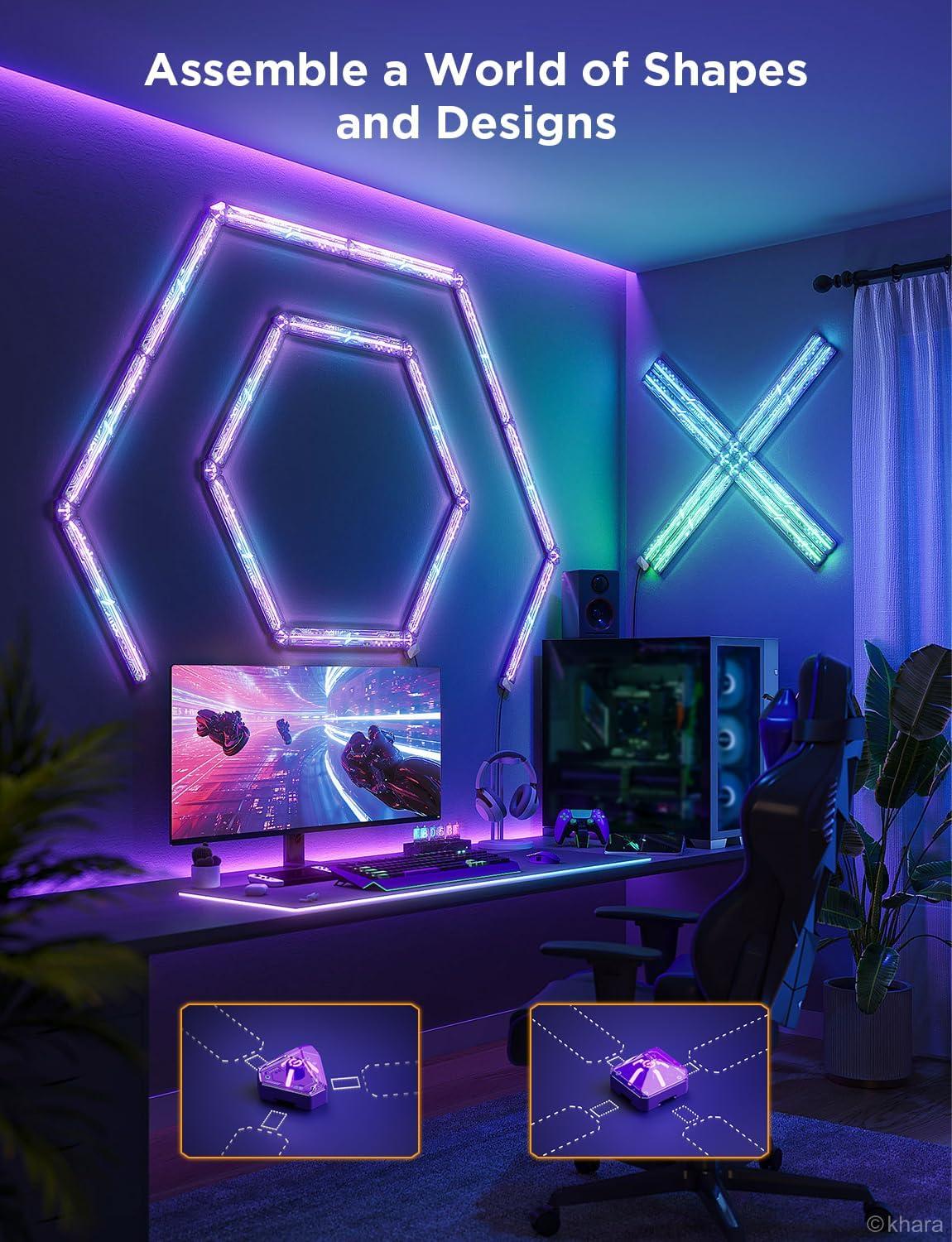 imageGovee x Evangelion Gaming Wall Light RGBIC Glide Wall Light Work with Matter Alexa and Google Assistant DIY Customized LED Wall Lighting Effects and ShapesGaming Light Bar for Gaming Room6Pcs2Connectors